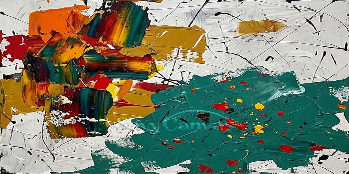Modern Abstract Paint Splatter Canvas Art – Large Colorful Wall Decor #JJ 468