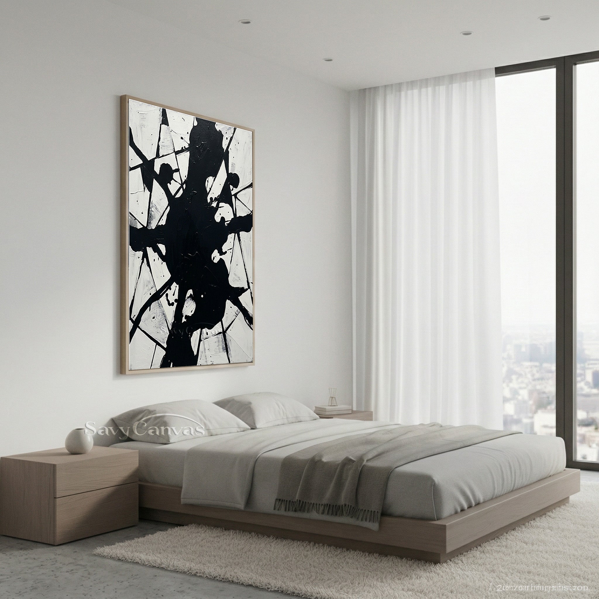 Bold Splatter Abstract Wall Art - Original Black & White Painting #JJ 447