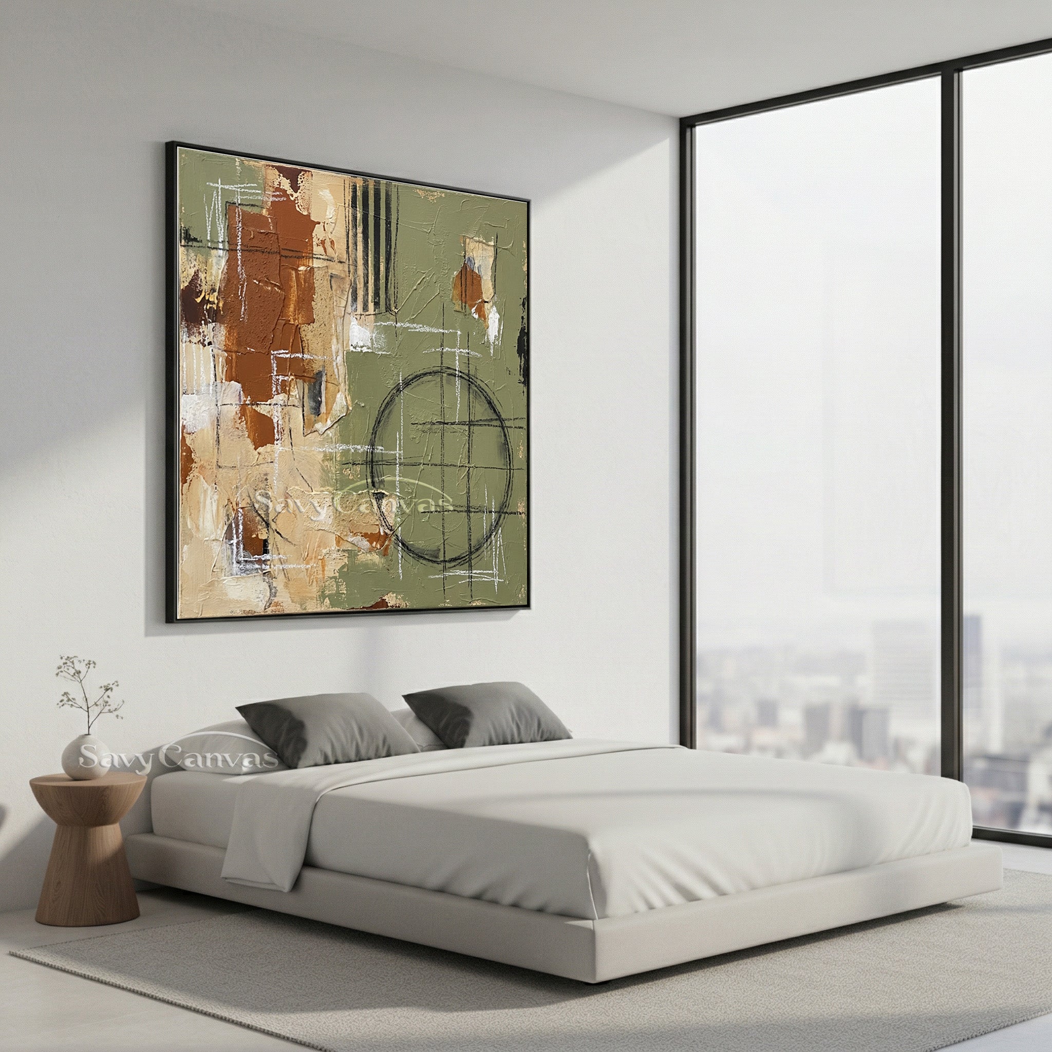 Textured Abstract Canvas Painting - Earthy Mid-Century Style #SS 021