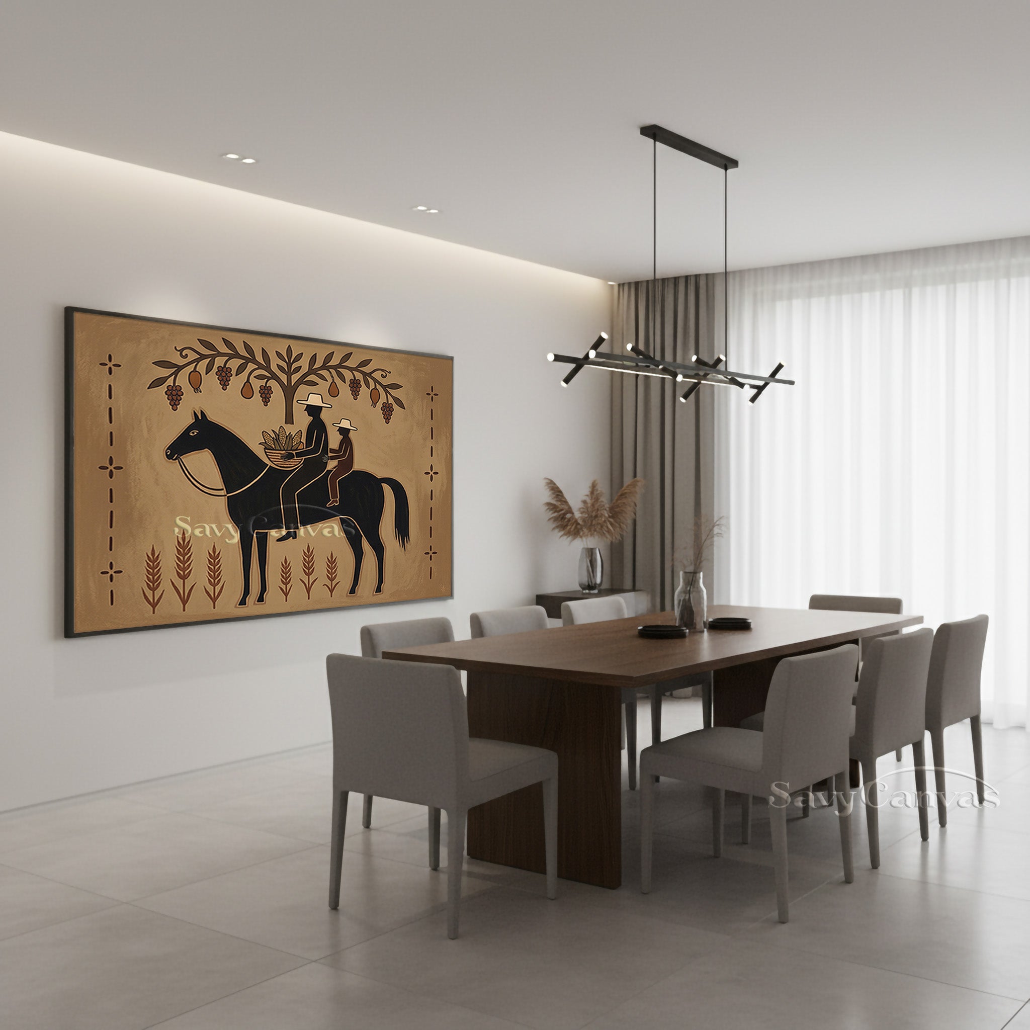 Rustic Folk Art Horse and Farmer Oil Painting | Harvest Wall Decor #SS 038