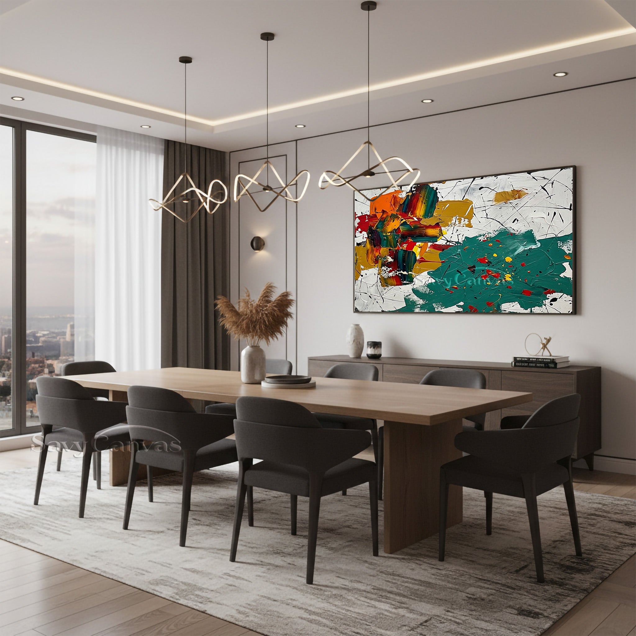 Modern Abstract Paint Splatter Canvas Art – Large Colorful Wall Decor #JJ 468
