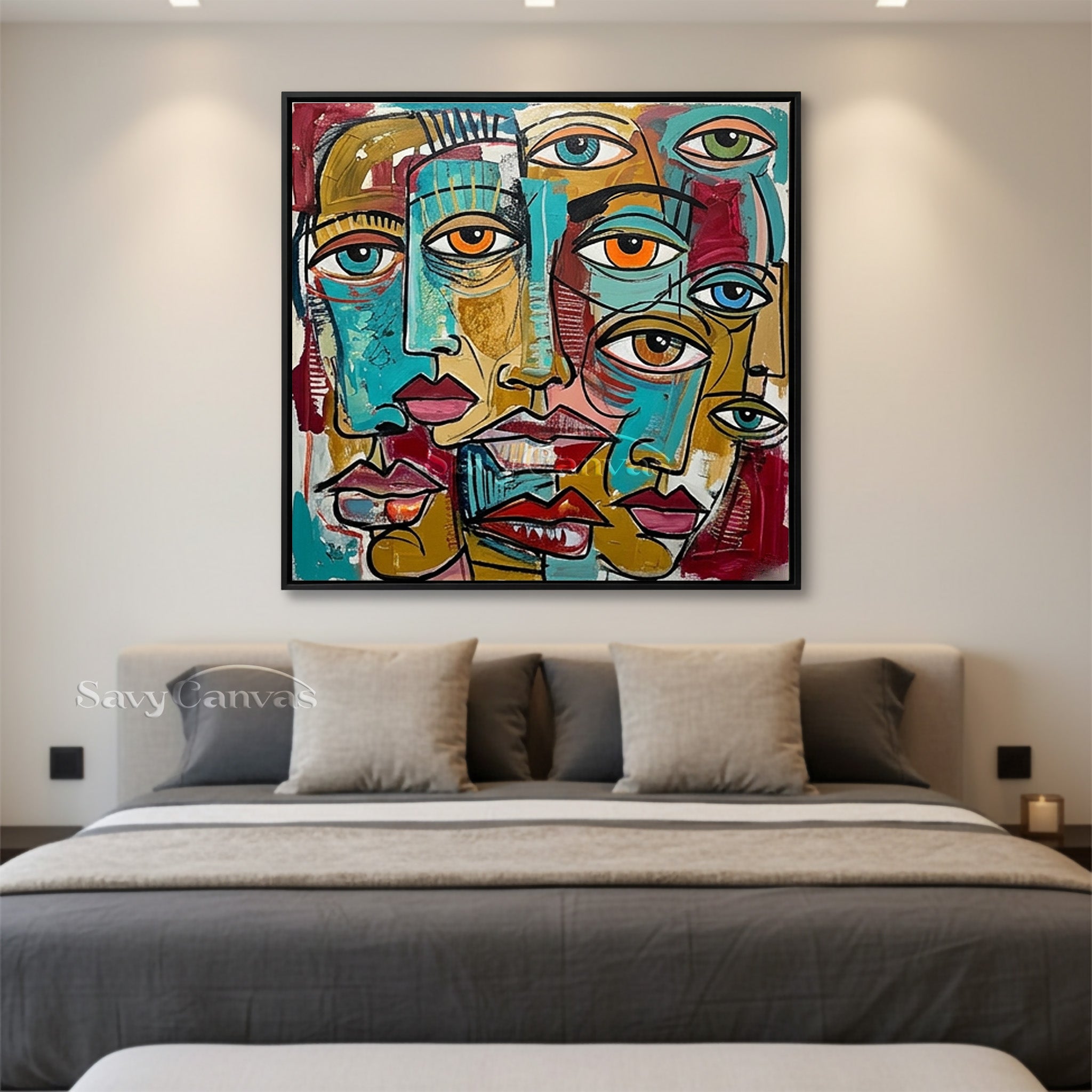 Modern Abstract Face Oil Painting | Colorful Cubist Wall Art Canvas #SS 101