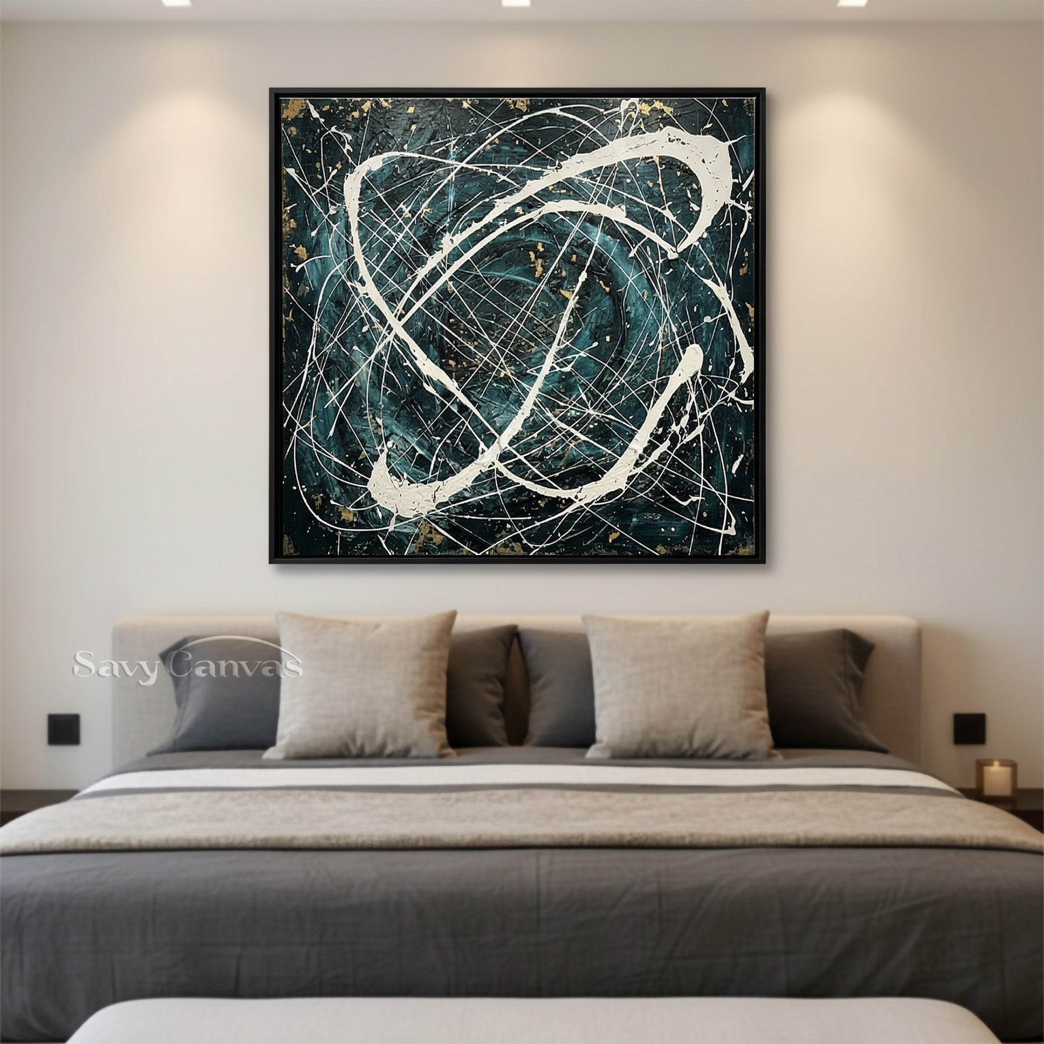 Luxury Teal and Gold Abstract Painting Ink Splatter Decor #JJ 450