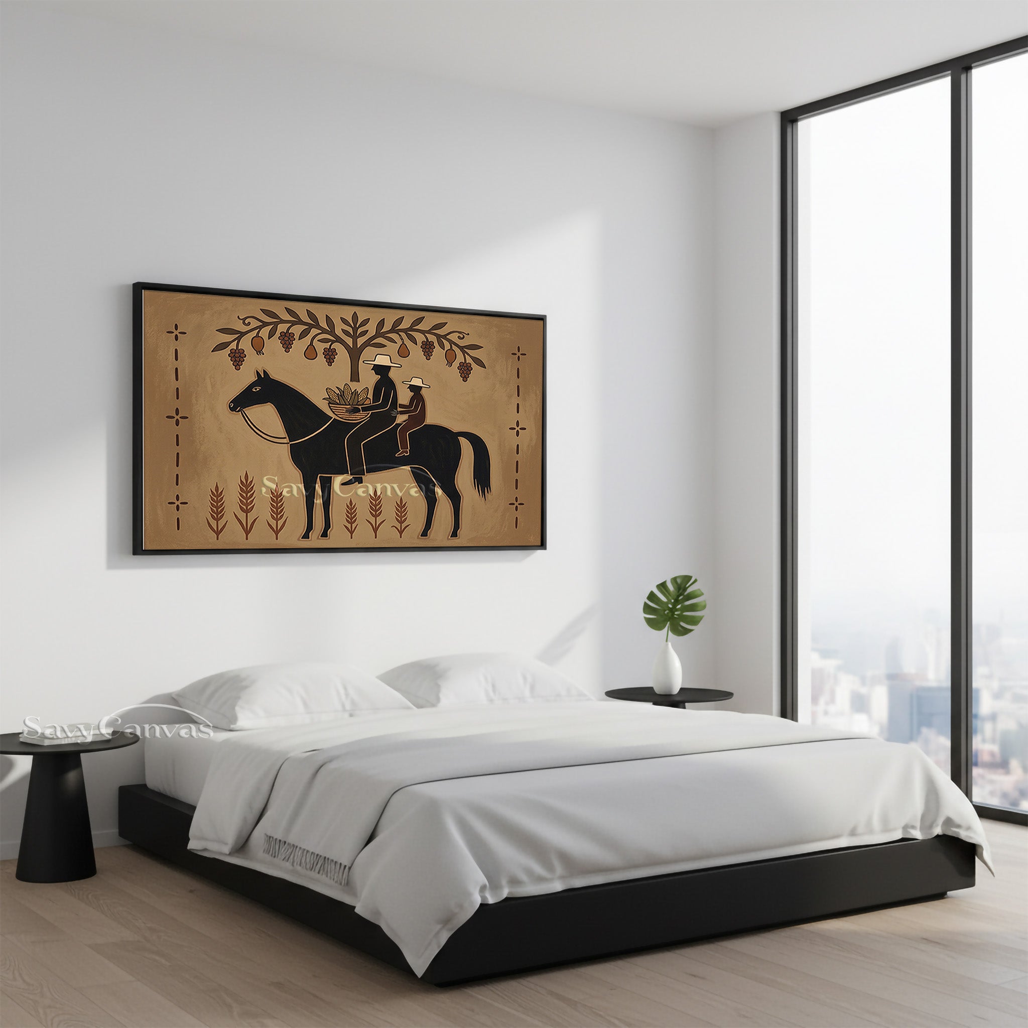 Rustic Folk Art Horse and Farmer Oil Painting | Harvest Wall Decor #SS 038