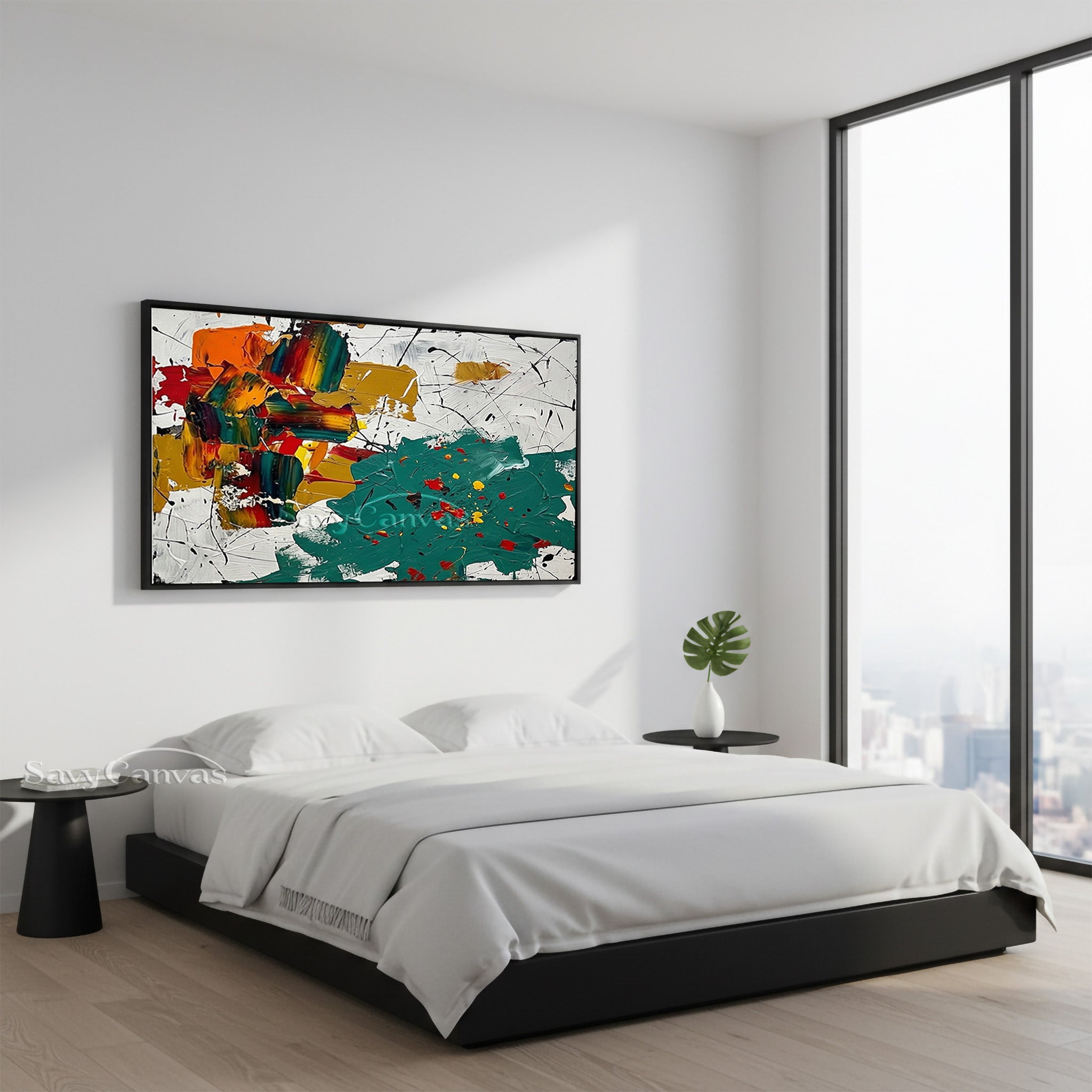 Modern Abstract Paint Splatter Canvas Art – Large Colorful Wall Decor #JJ 468