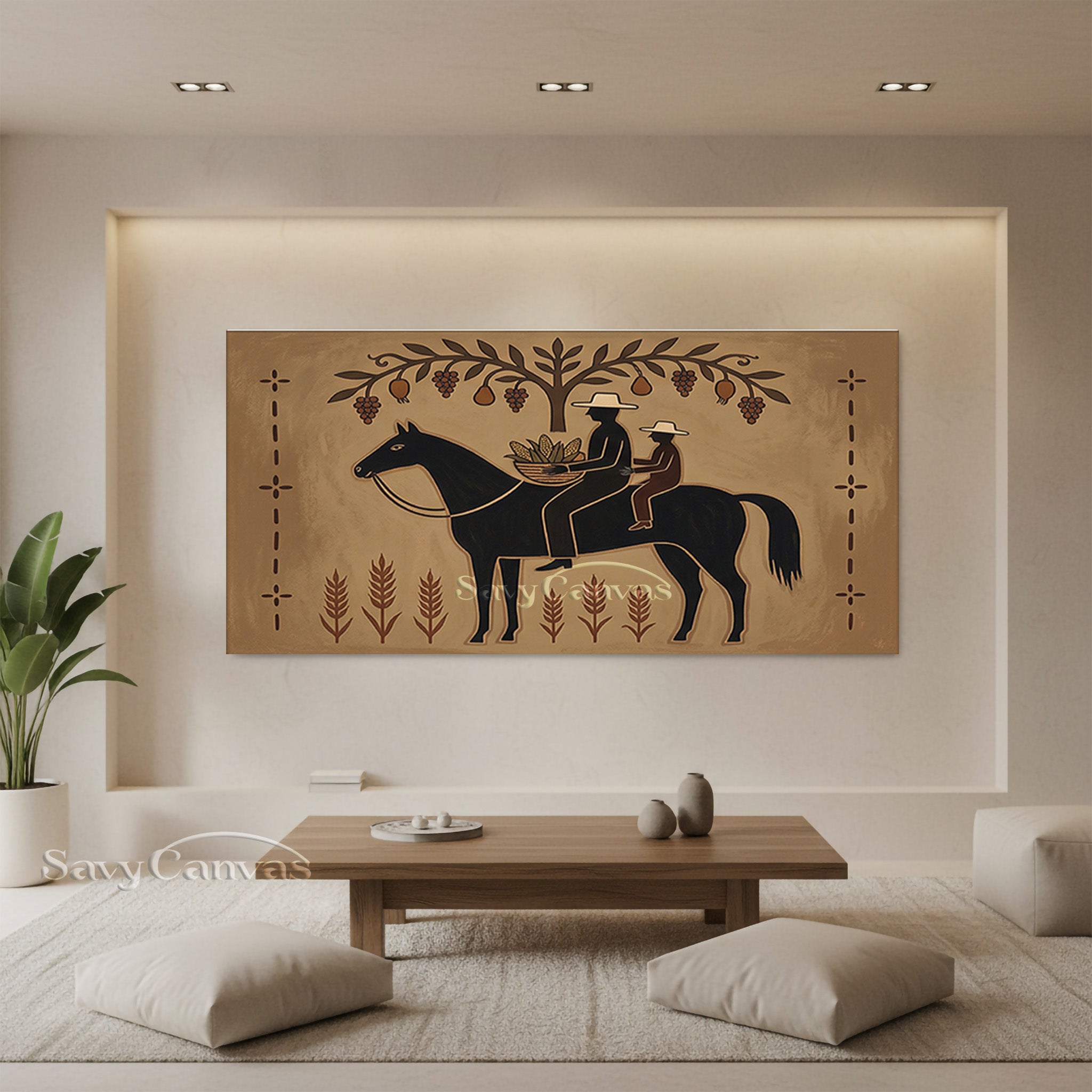 Rustic Folk Art Horse and Farmer Oil Painting | Harvest Wall Decor #SS 038