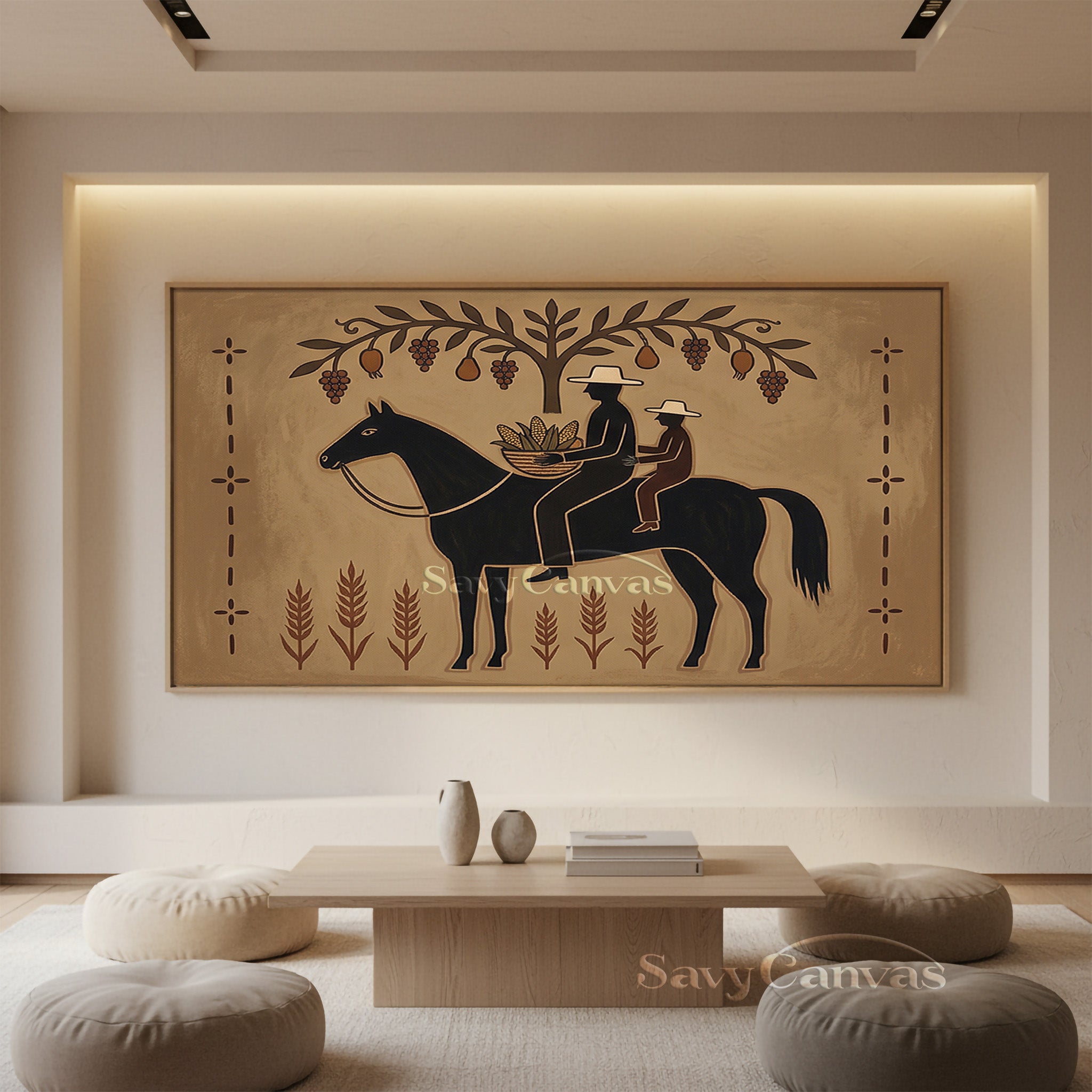 Rustic Folk Art Horse and Farmer Oil Painting | Harvest Wall Decor #SS 038