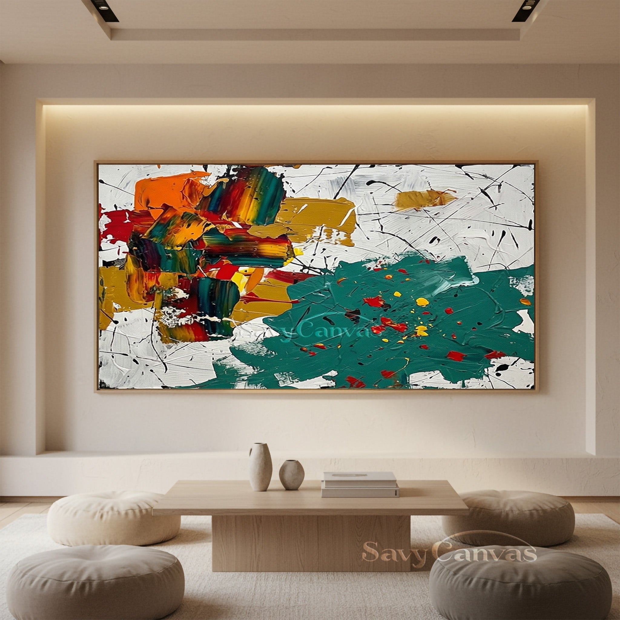 Modern Abstract Paint Splatter Canvas Art – Large Colorful Wall Decor #JJ 468