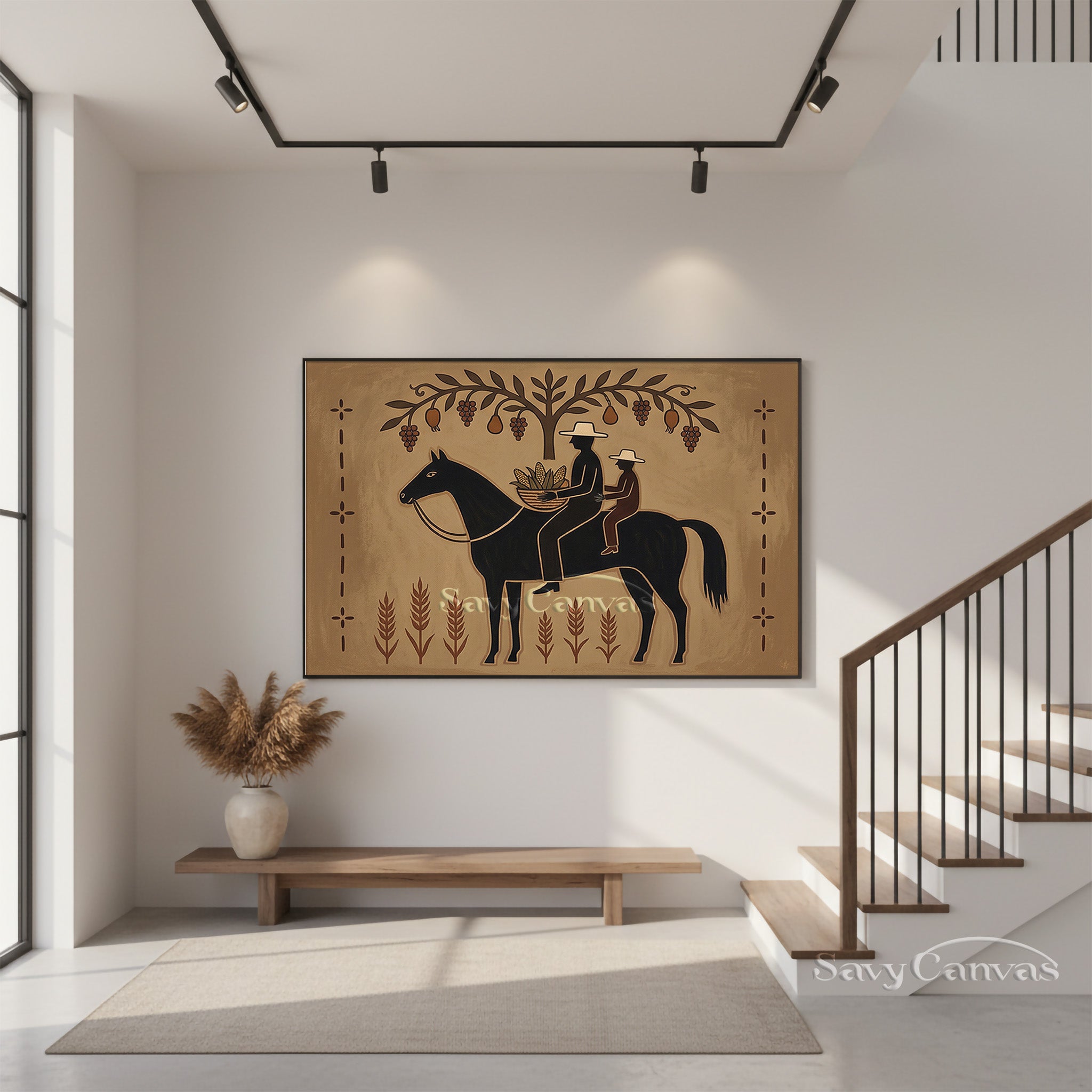 Rustic Folk Art Horse and Farmer Oil Painting | Harvest Wall Decor #SS 038