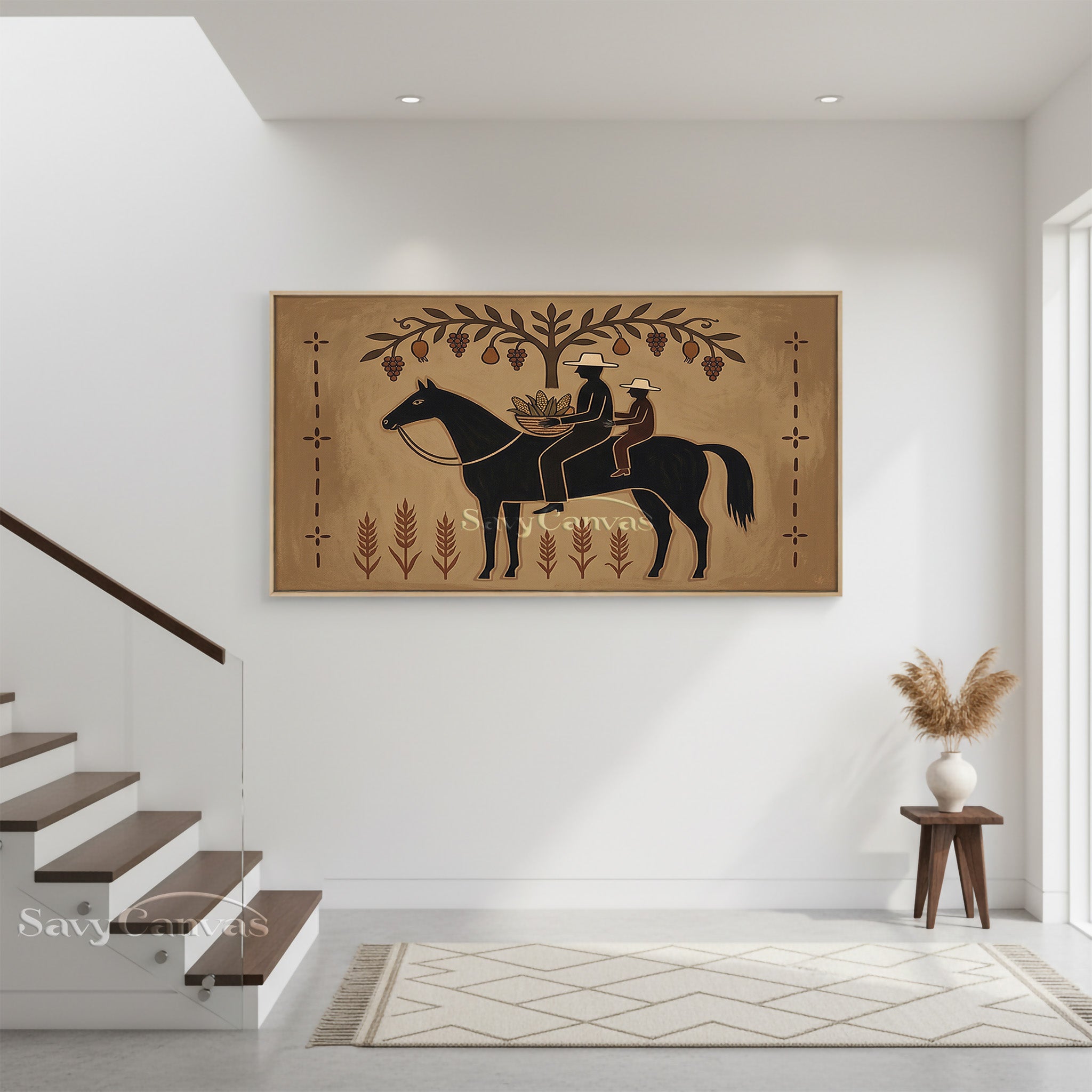 Rustic Folk Art Horse and Farmer Oil Painting | Harvest Wall Decor #SS 038