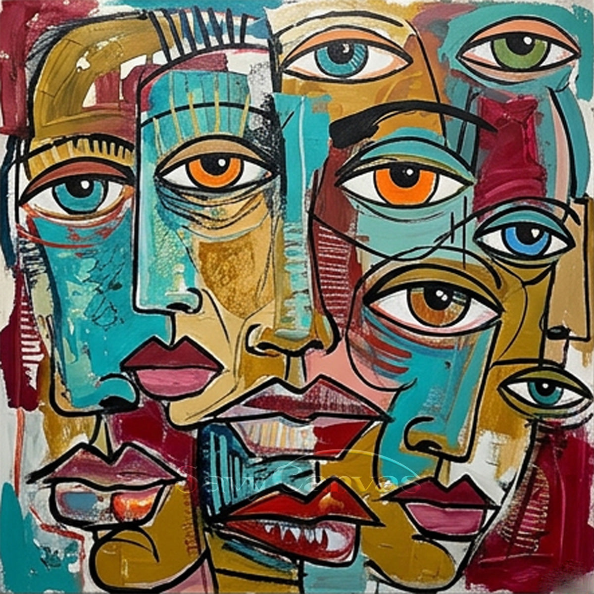 Vibrant Abstract Portrait Wall Art - Contemporary Hand-Painted Oil