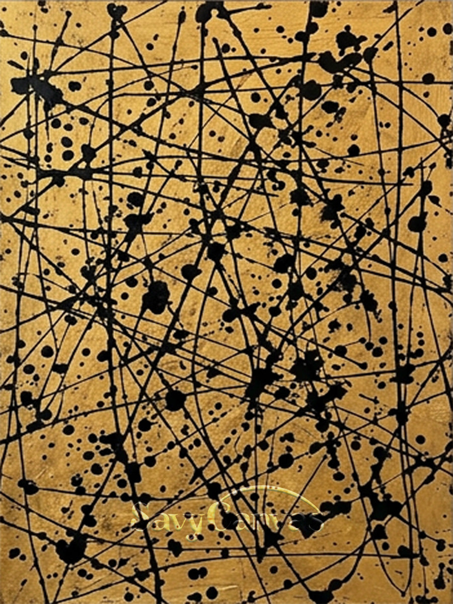 Gold and Black Drip Painting Canvas Art | Modern Expressionism
