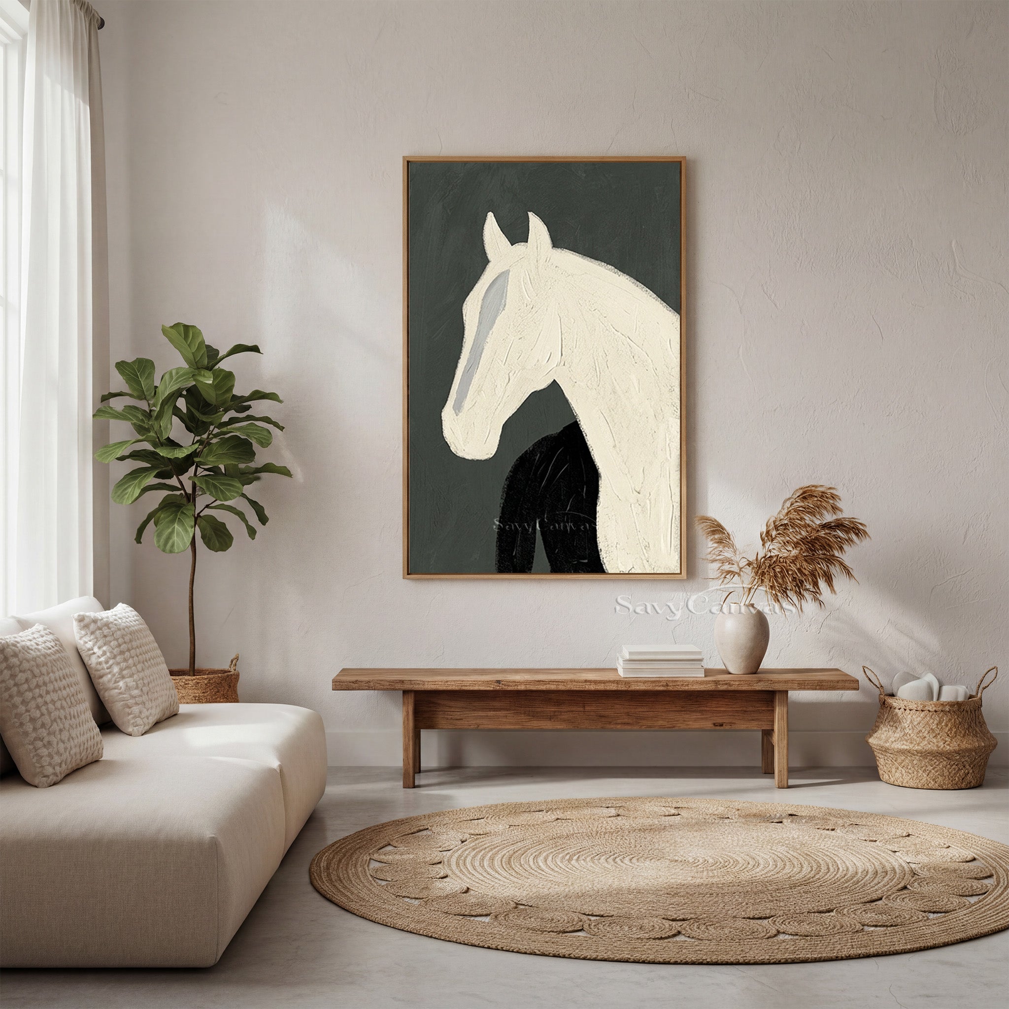Minimalist White Horse Oil Painting | Modern Abstract Wall Art #SS 184