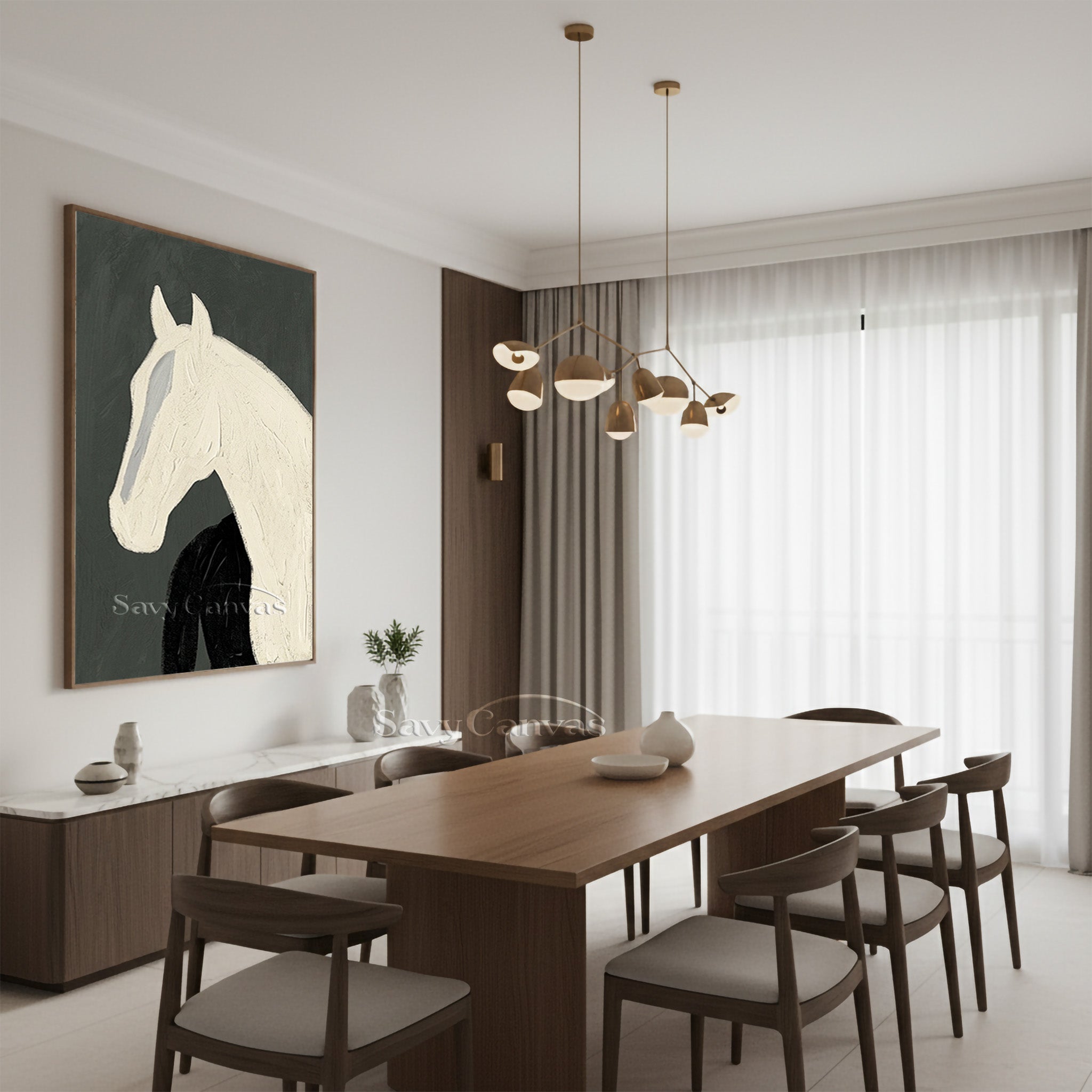 Minimalist White Horse Oil Painting | Modern Abstract Wall Art #SS 184