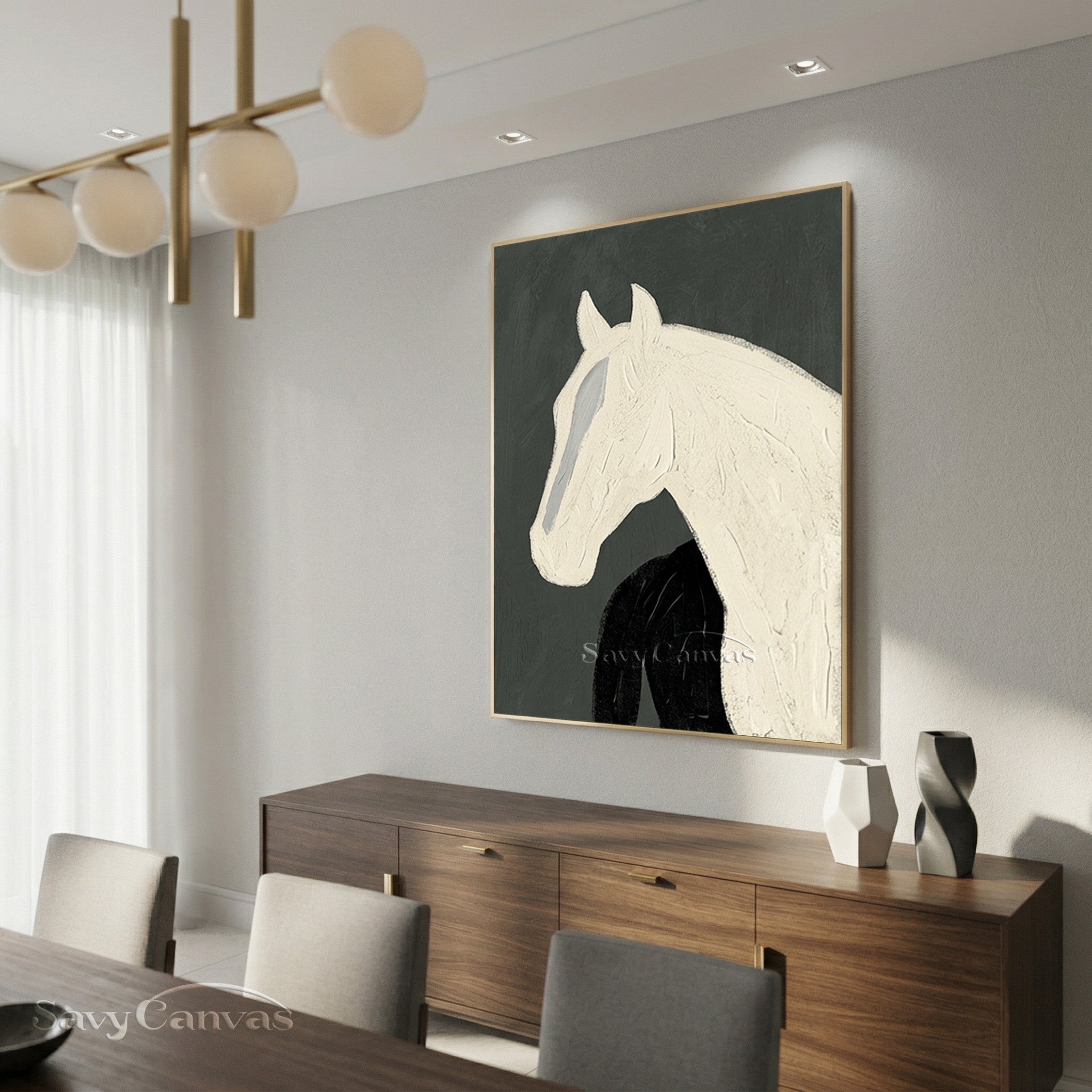 Minimalist White Horse Oil Painting | Modern Abstract Wall Art #SS 184