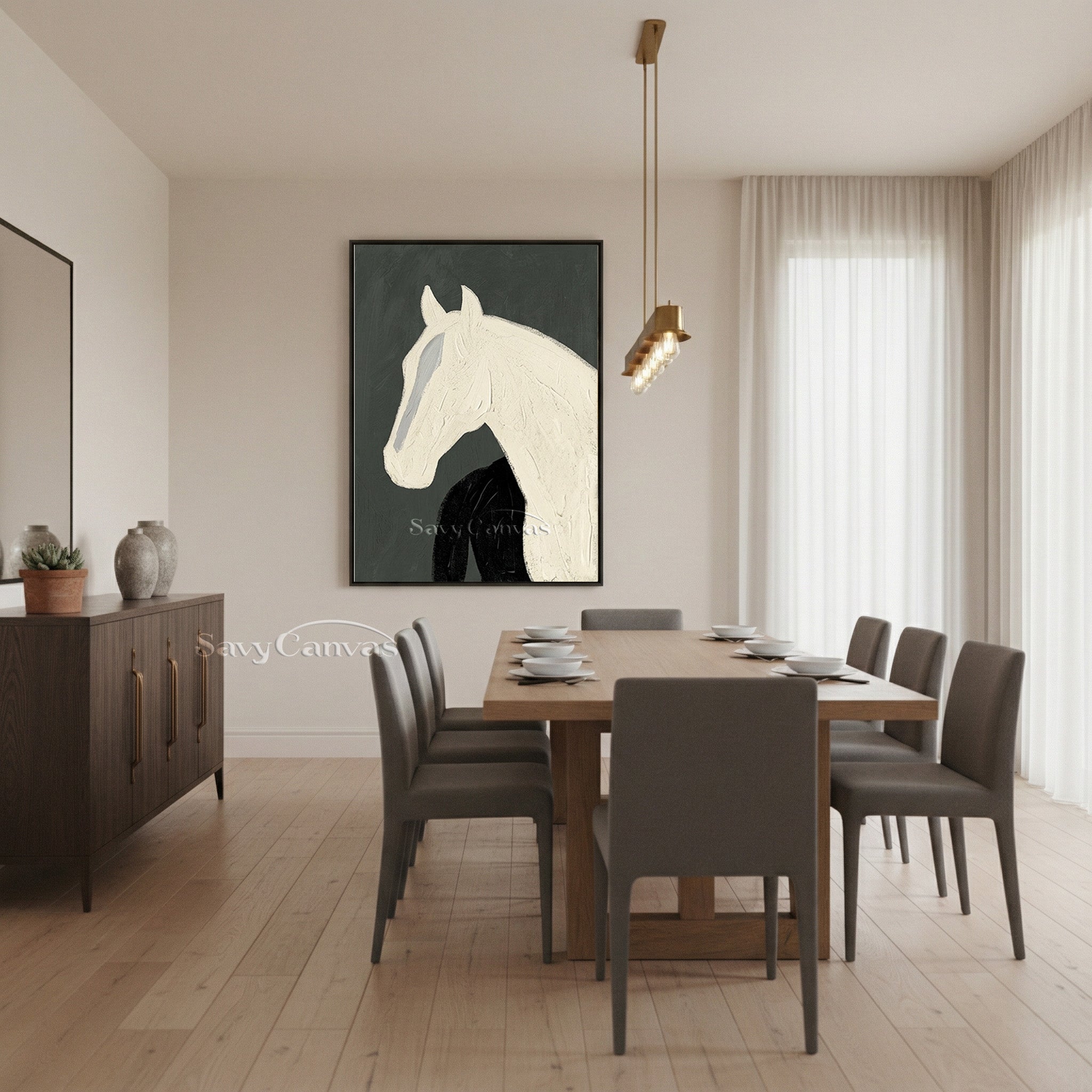Minimalist White Horse Oil Painting | Modern Abstract Wall Art #SS 184