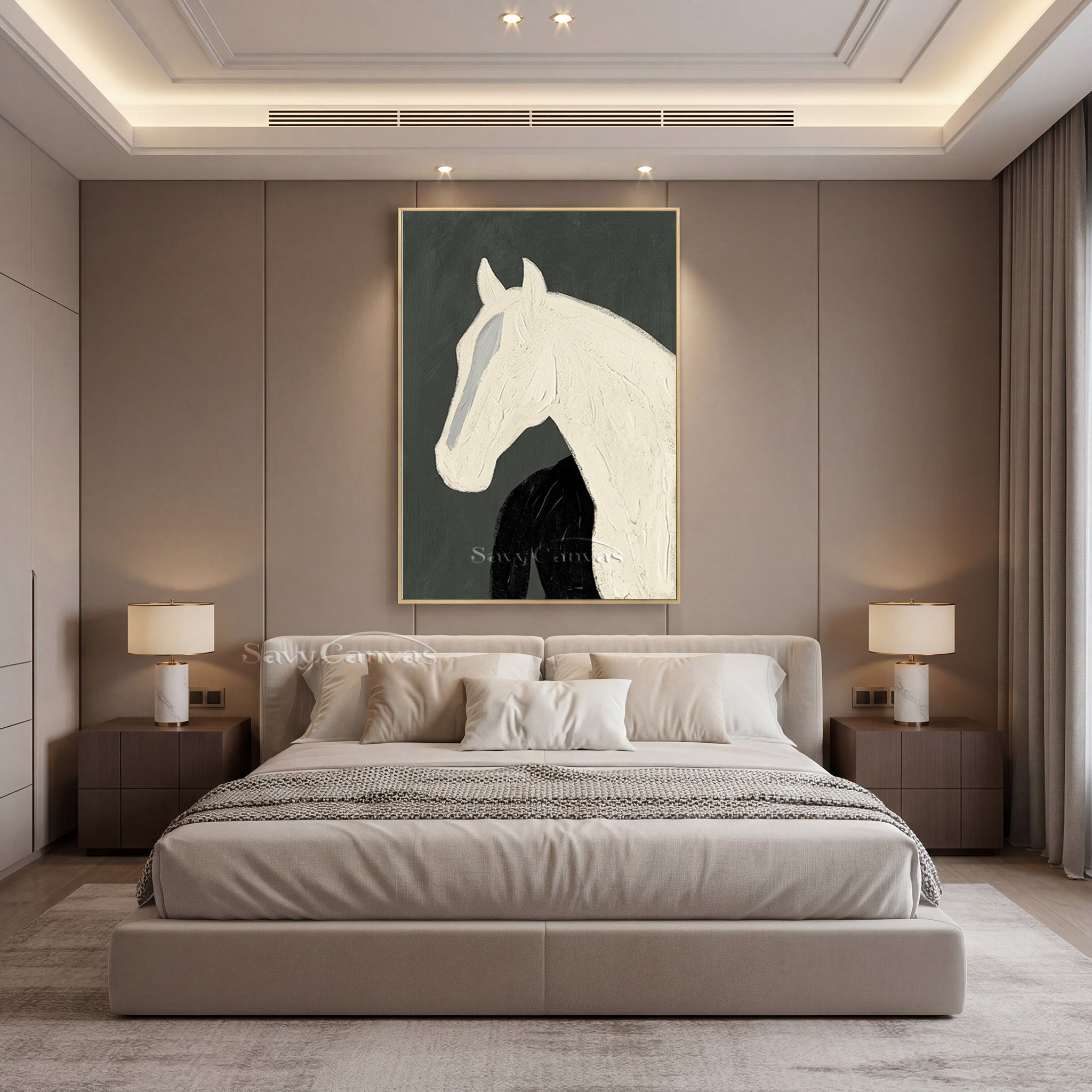Minimalist White Horse Oil Painting | Modern Abstract Wall Art #SS 184