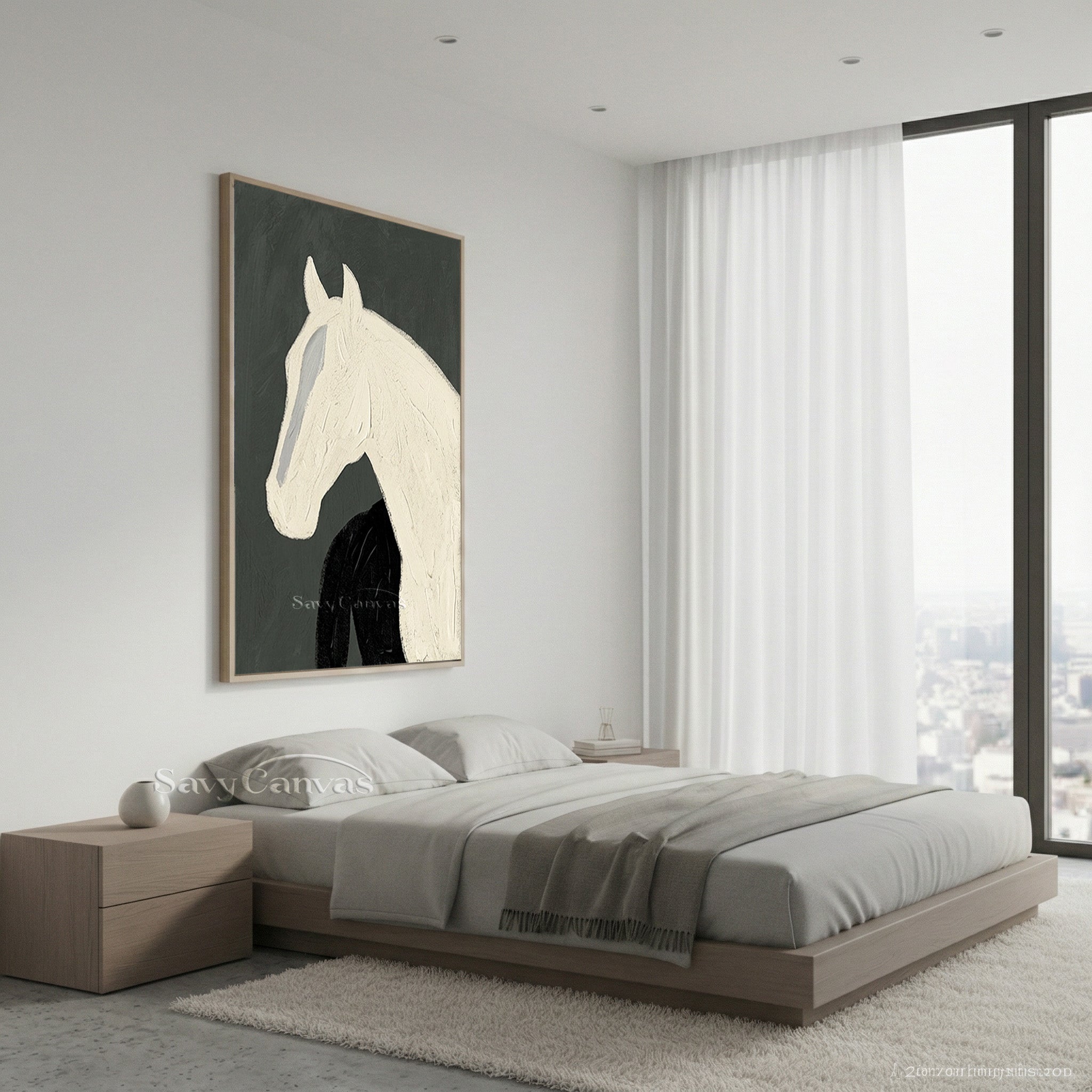 Minimalist White Horse Oil Painting | Modern Abstract Wall Art #SS 184