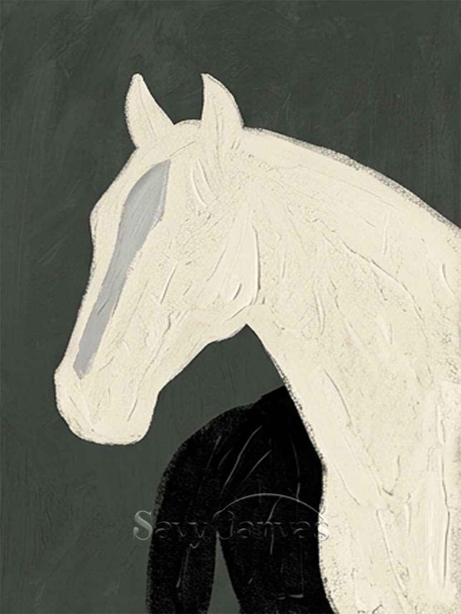 Minimalist White Horse Oil Painting | Modern Abstract Wall Art #SS 184