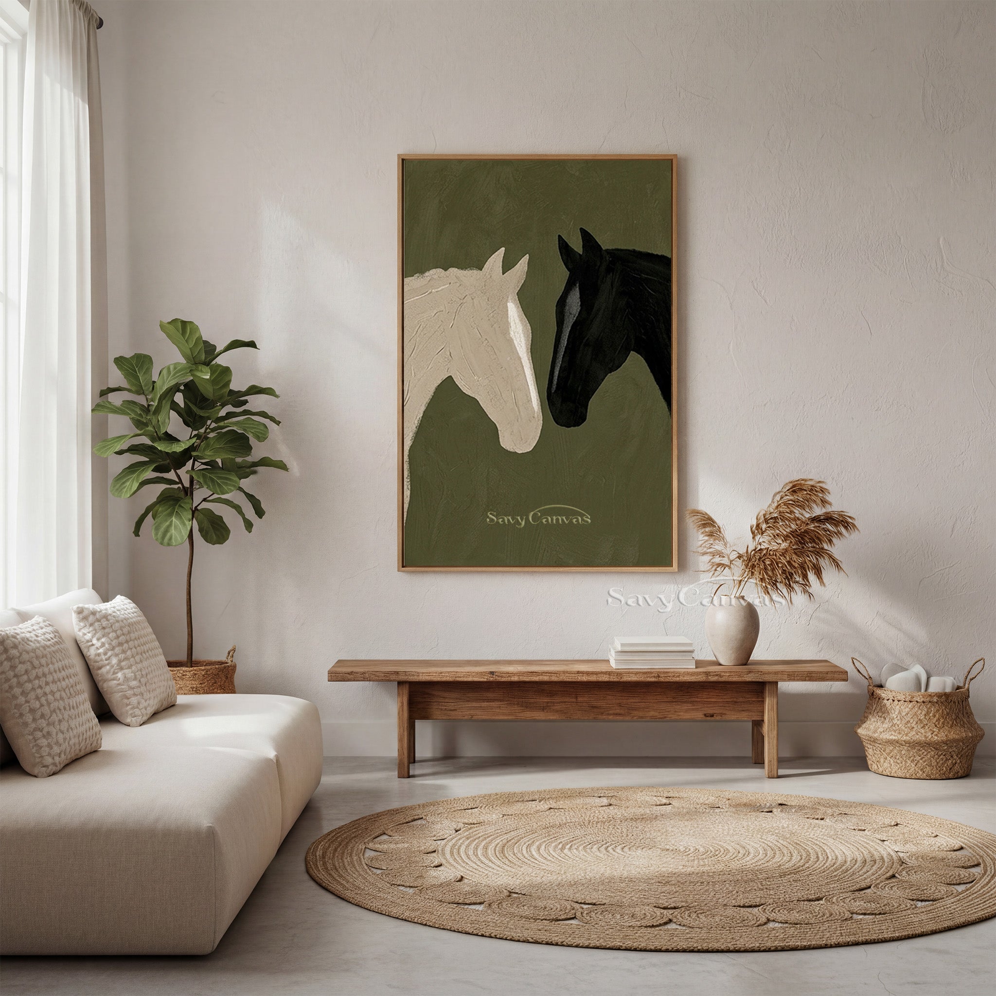Abstract Two Horses Oil Painting | Modern Black and White Art #SS 185