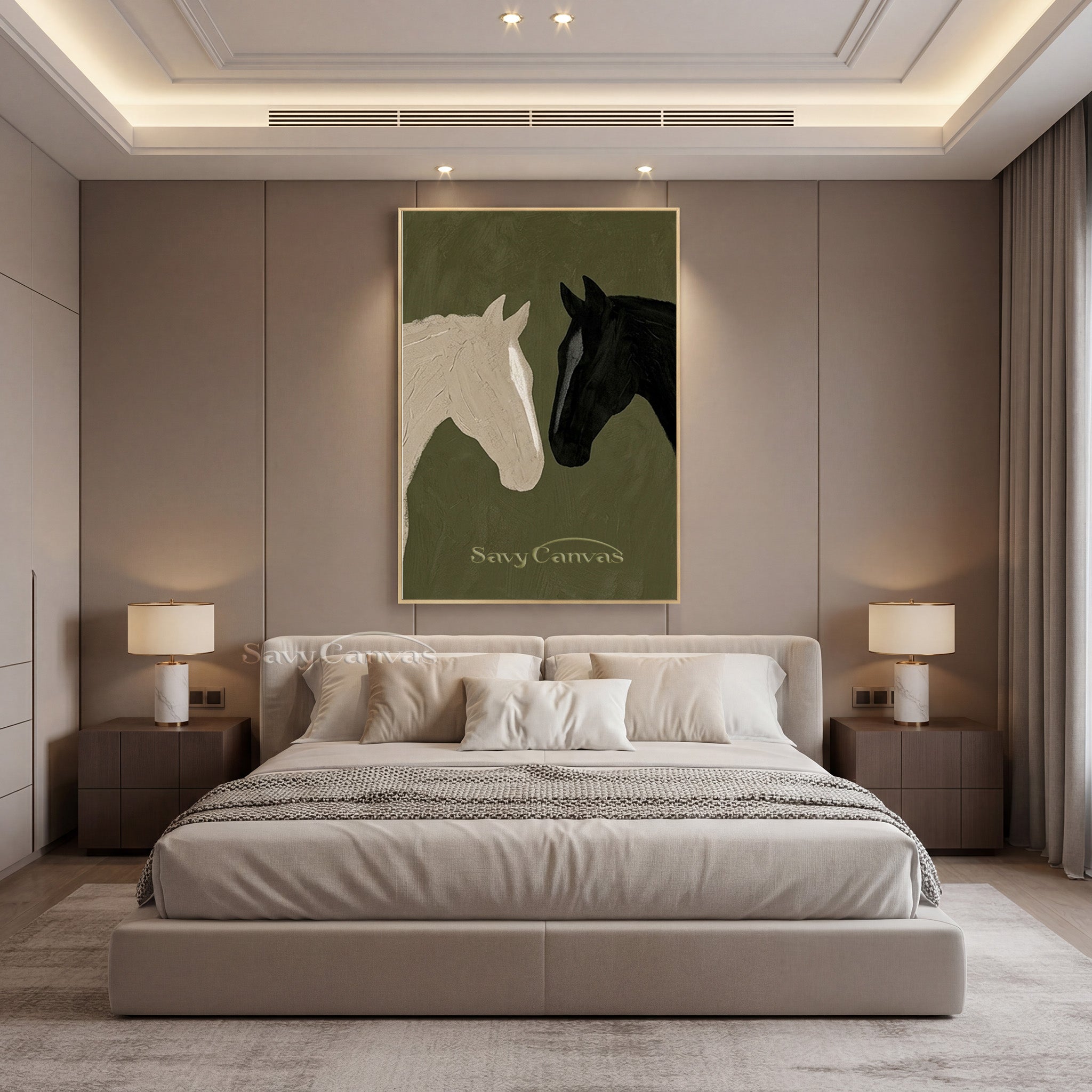 Abstract Two Horses Oil Painting | Modern Black and White Art #SS 185