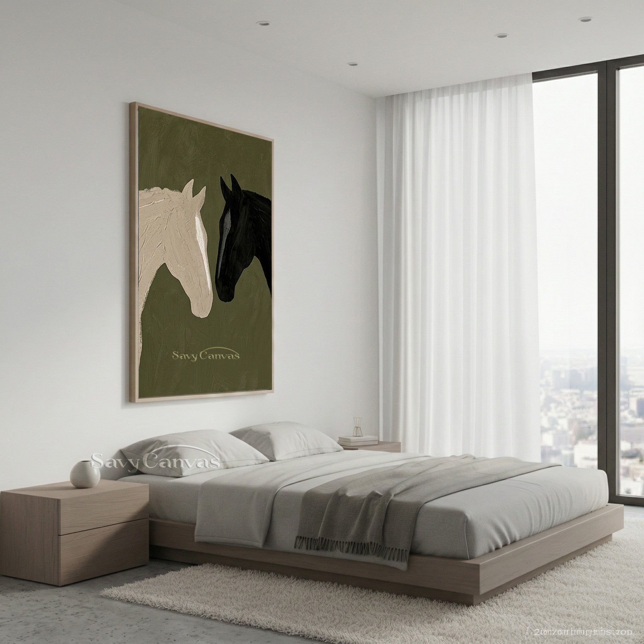 Abstract Two Horses Oil Painting | Modern Black and White Art #SS 185