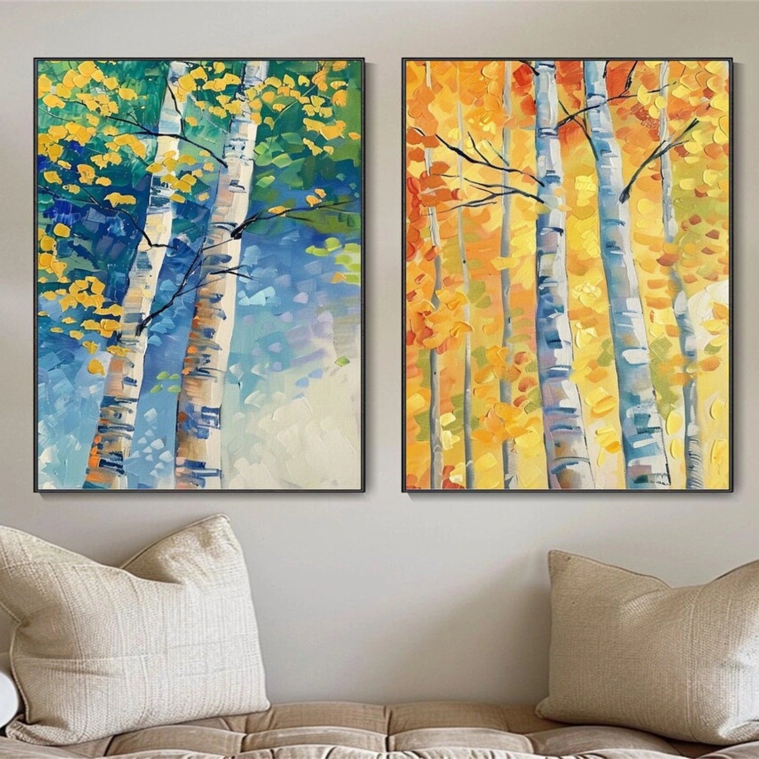  Birch Forest Duo Hand-Painted Art – Savy Canvas Fall Landscape Set