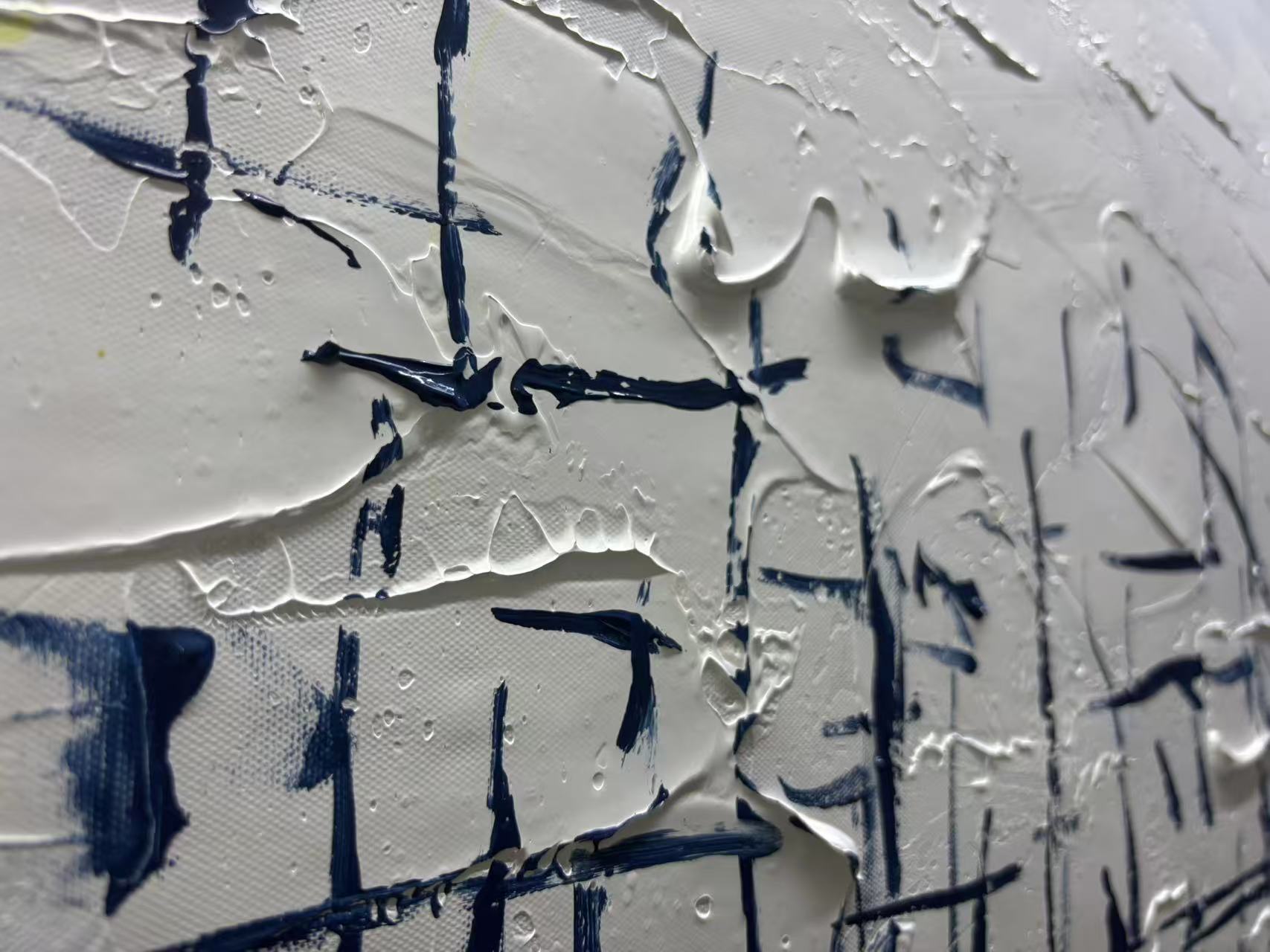 Abstract Linear Grid Painting | Blue & White Textured Art #AA 205