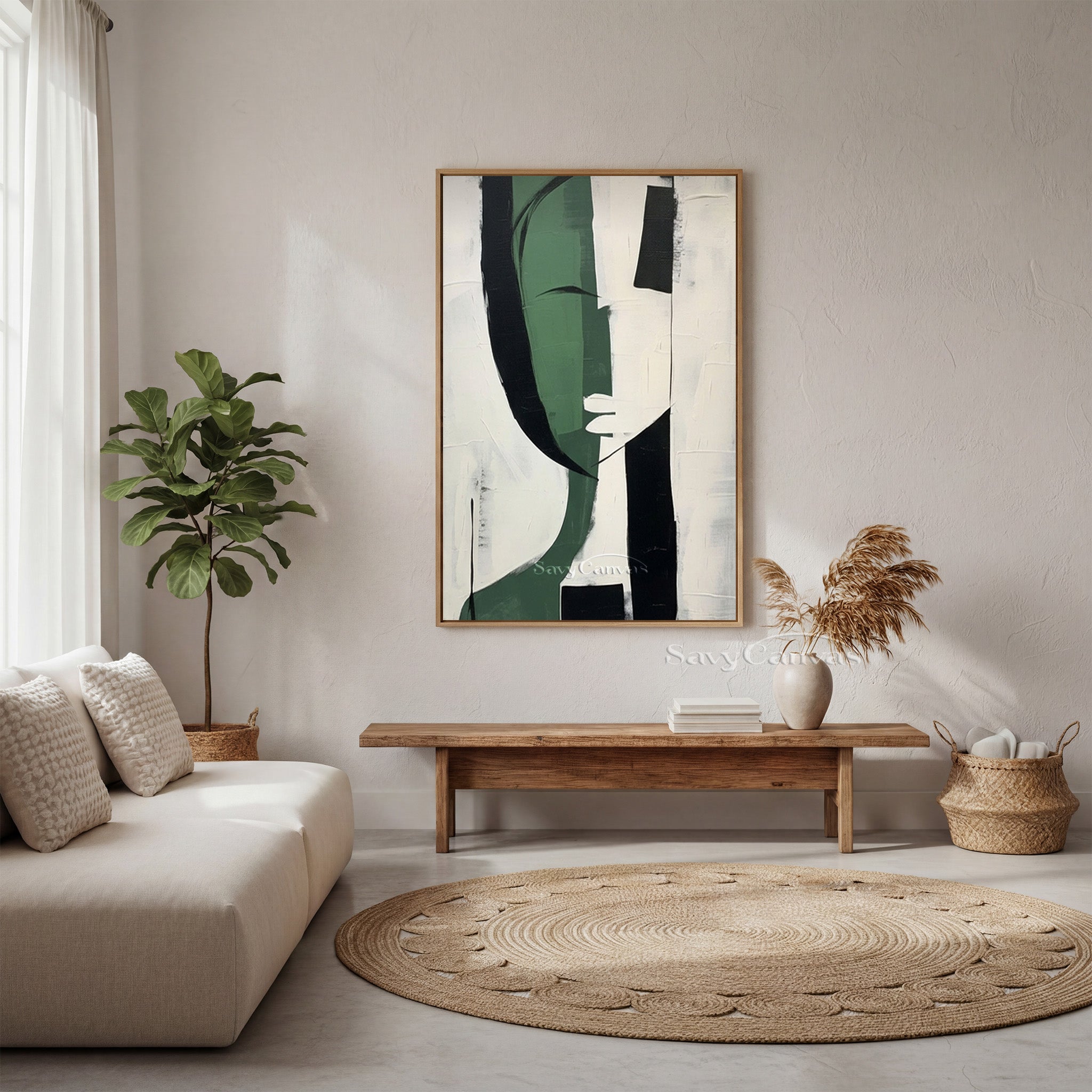 Modern Abstract Female Portrait Oil Painting | Green & Black #SS 187