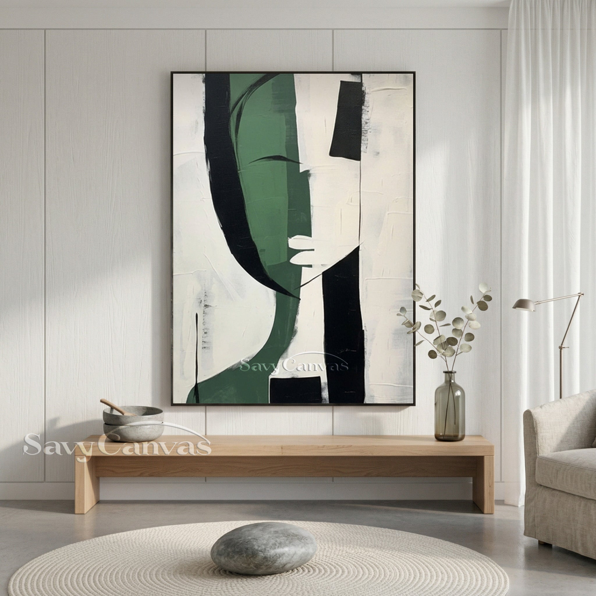 Modern Abstract Female Portrait Oil Painting | Green & Black #SS 187
