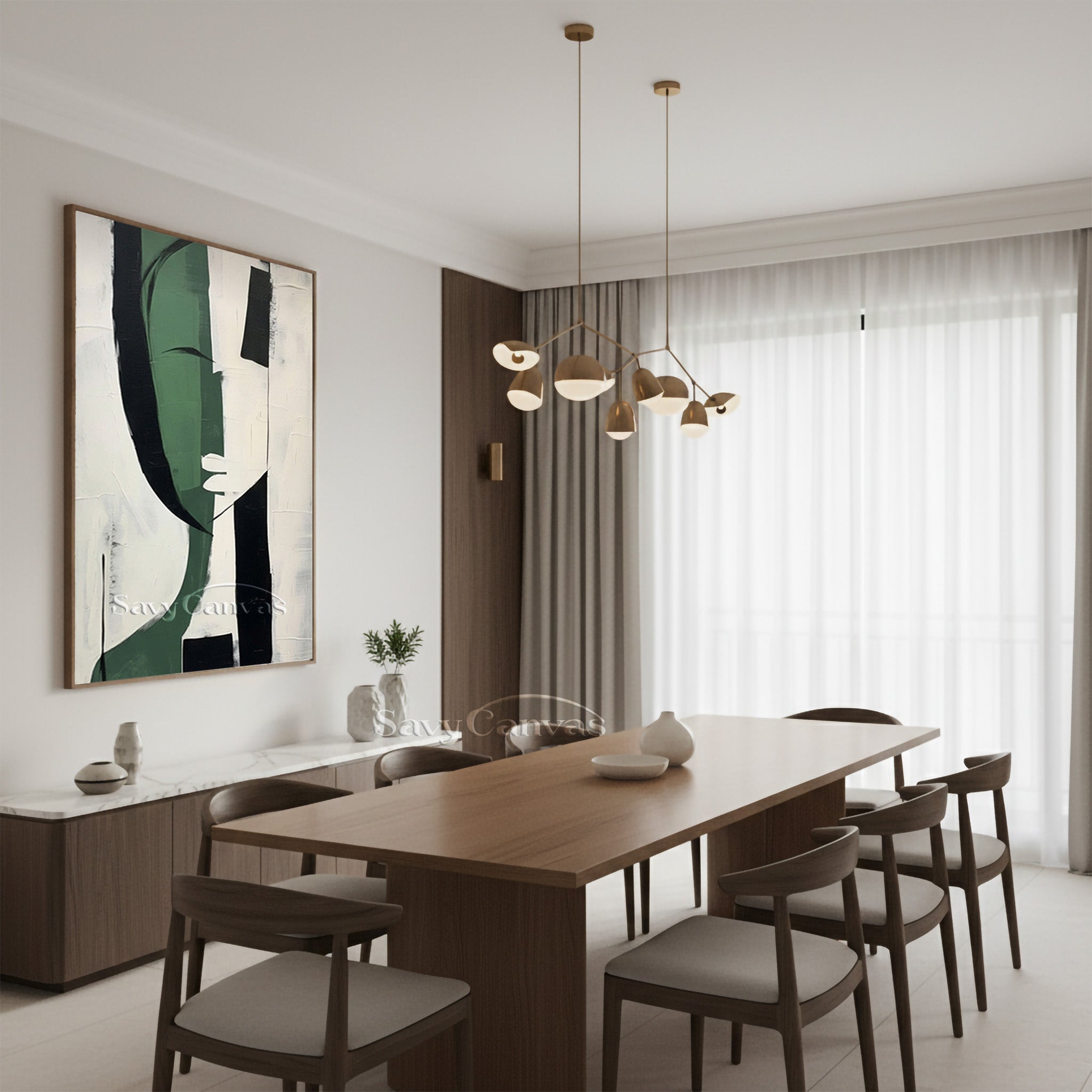 Modern Abstract Female Portrait Oil Painting | Green & Black #SS 187