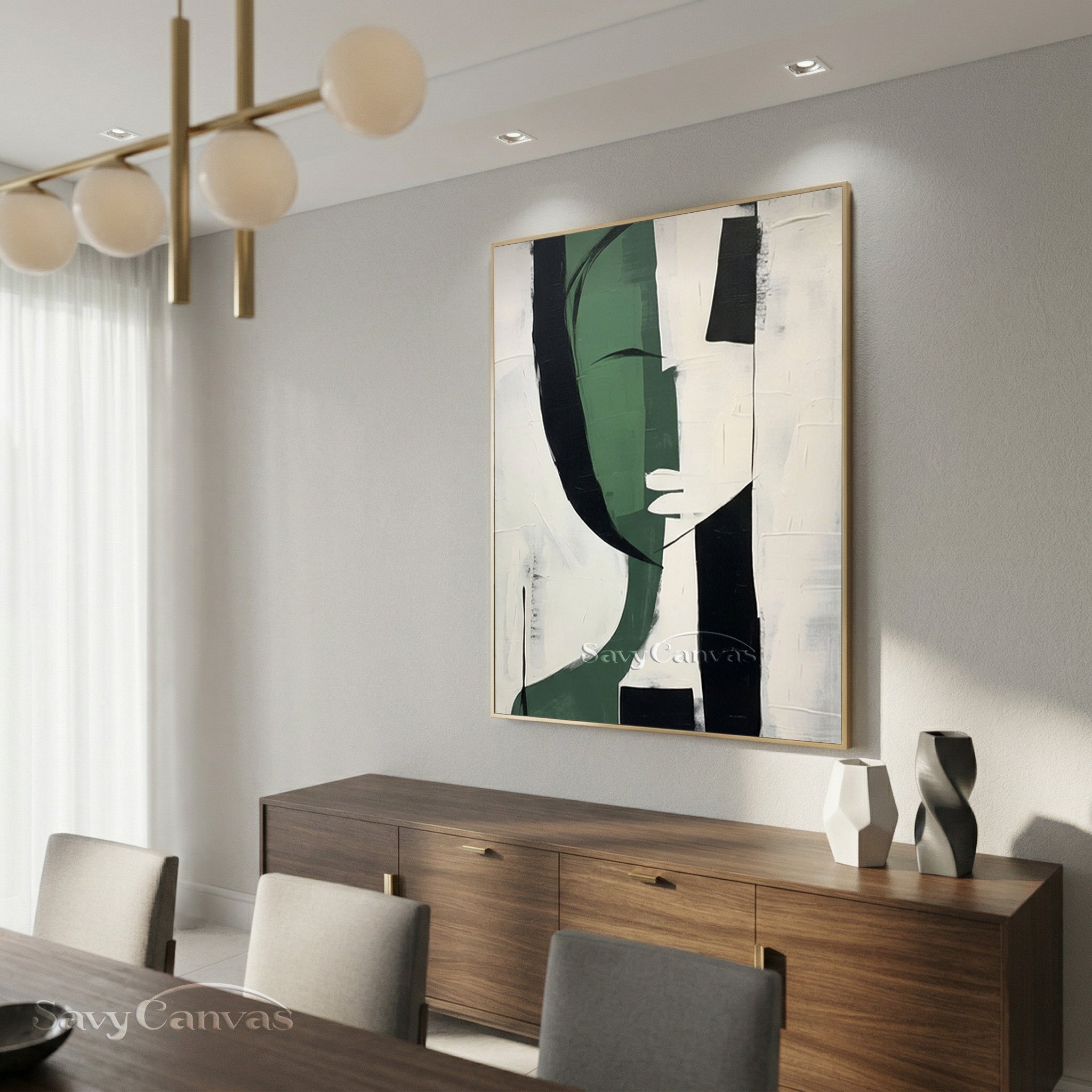 Modern Abstract Female Portrait Oil Painting | Green & Black #SS 187