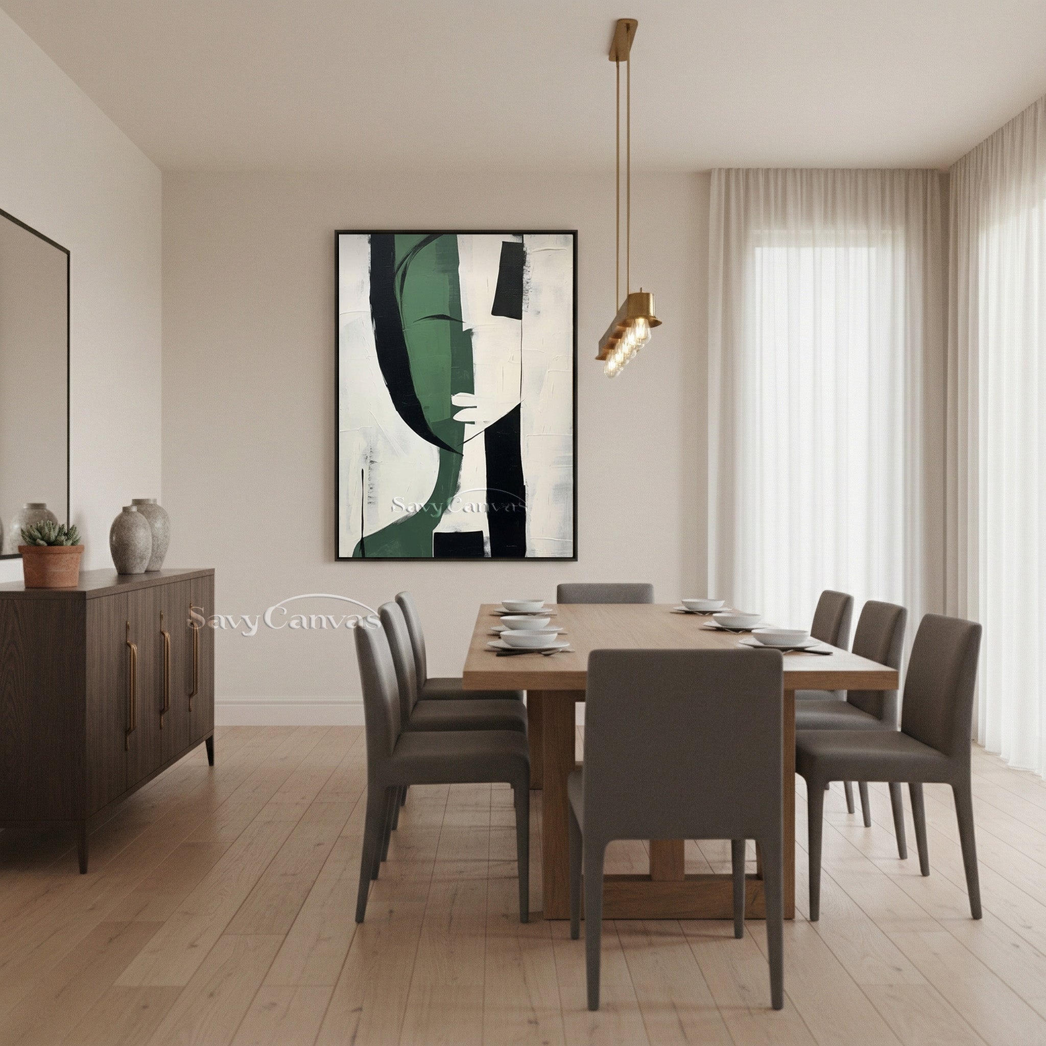 Modern Abstract Female Portrait Oil Painting | Green & Black #SS 187