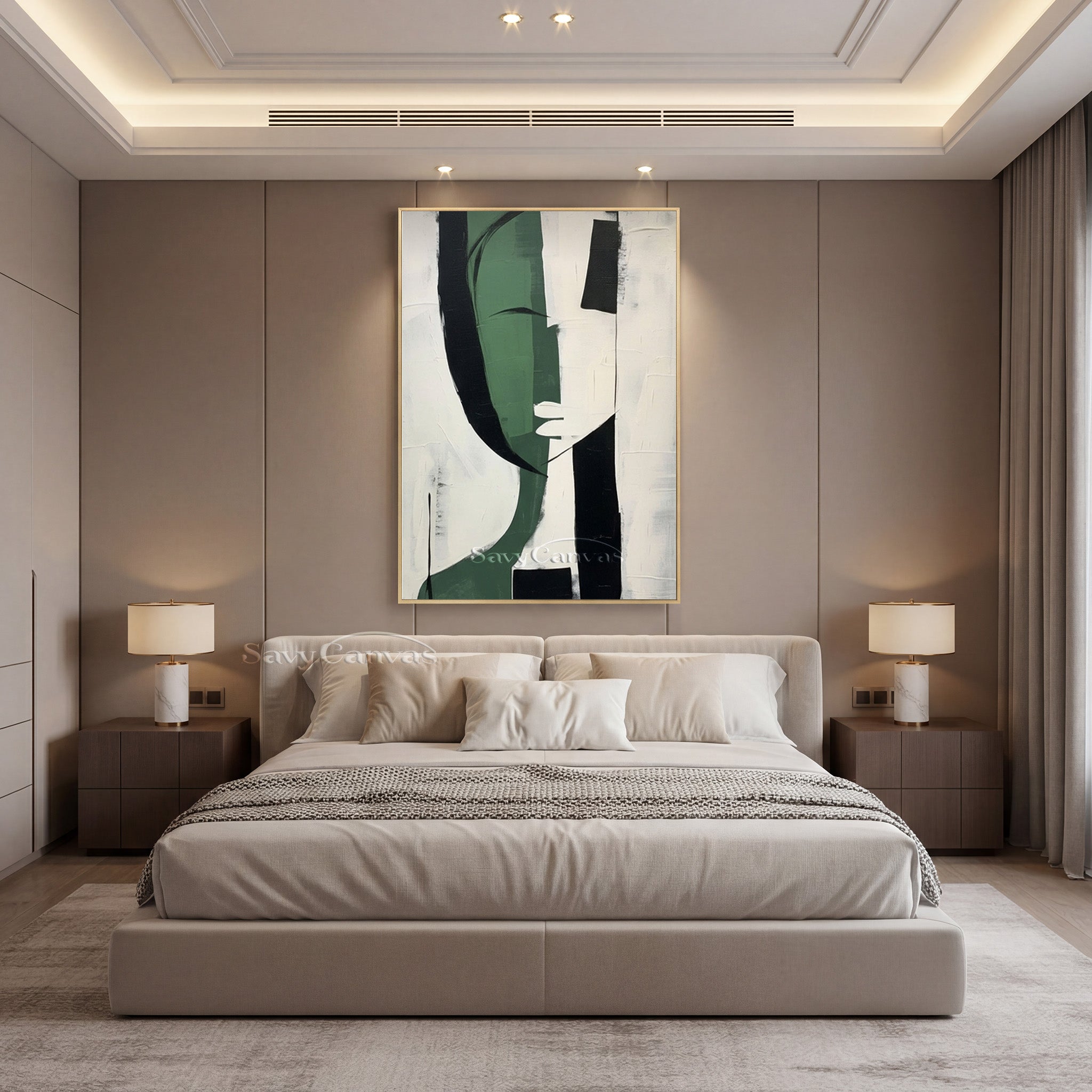 Modern Abstract Female Portrait Oil Painting | Green & Black #SS 187