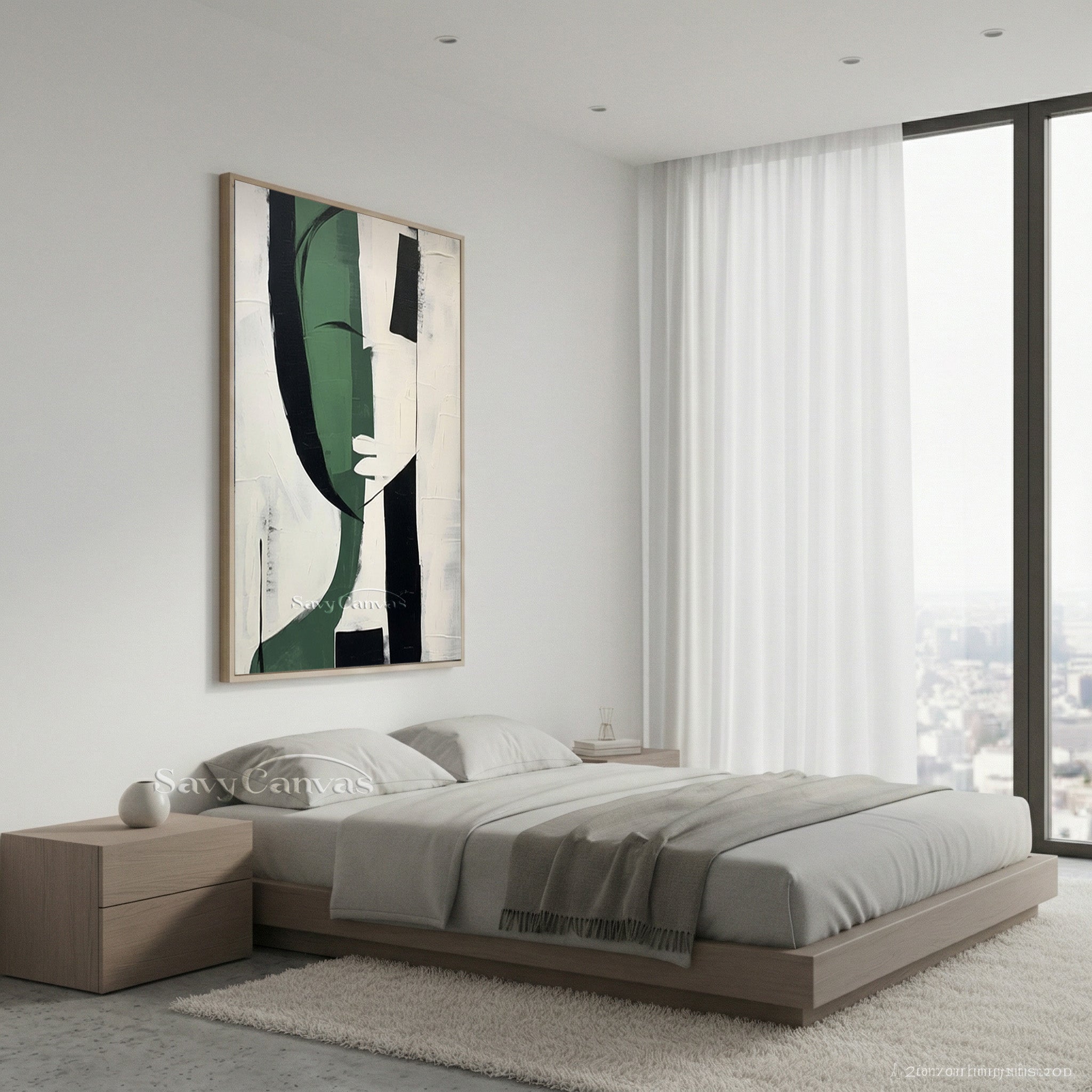 Modern Abstract Female Portrait Oil Painting | Green & Black #SS 187