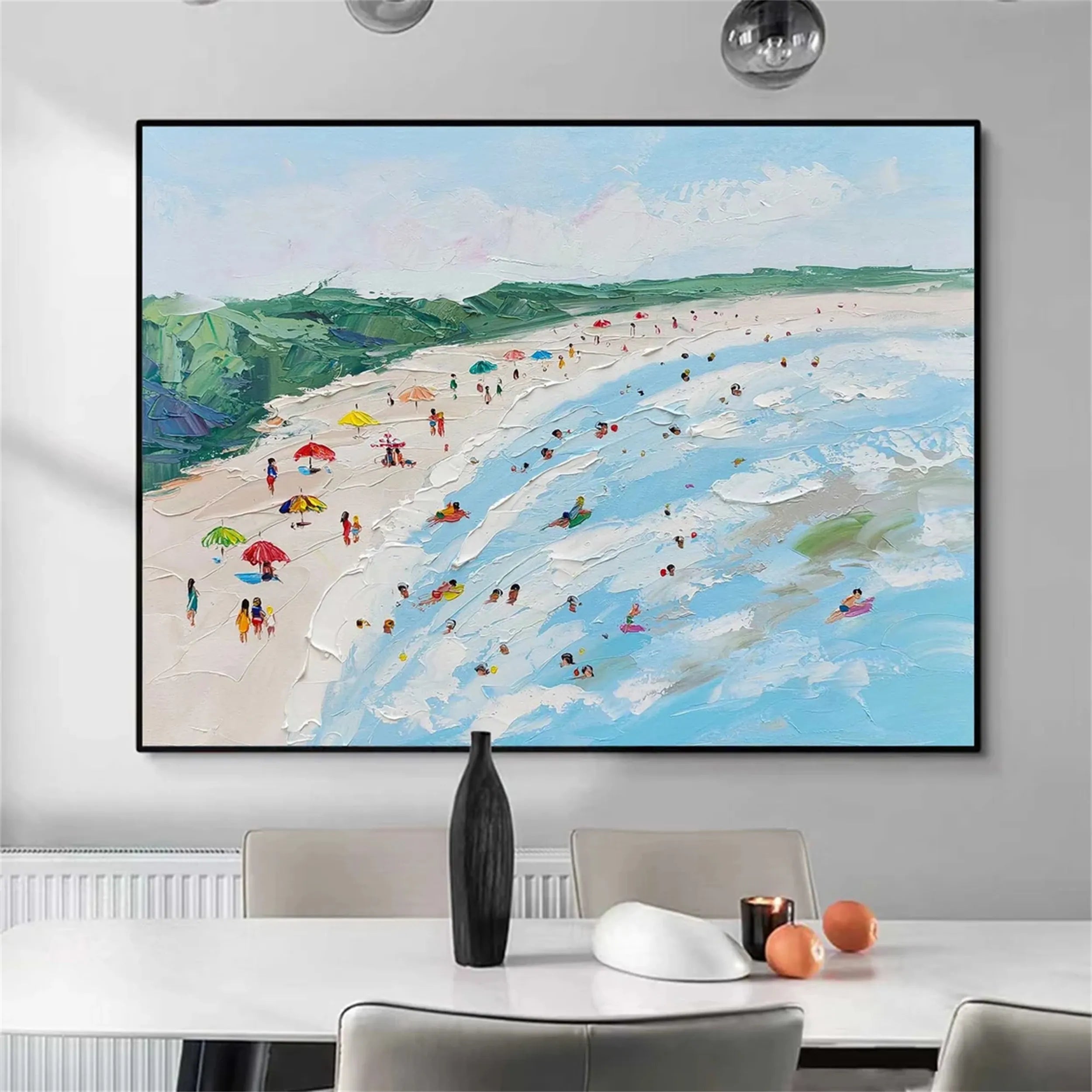 Wide Colorful Beach Abstract Art - Modern Vibrant Decor Painting