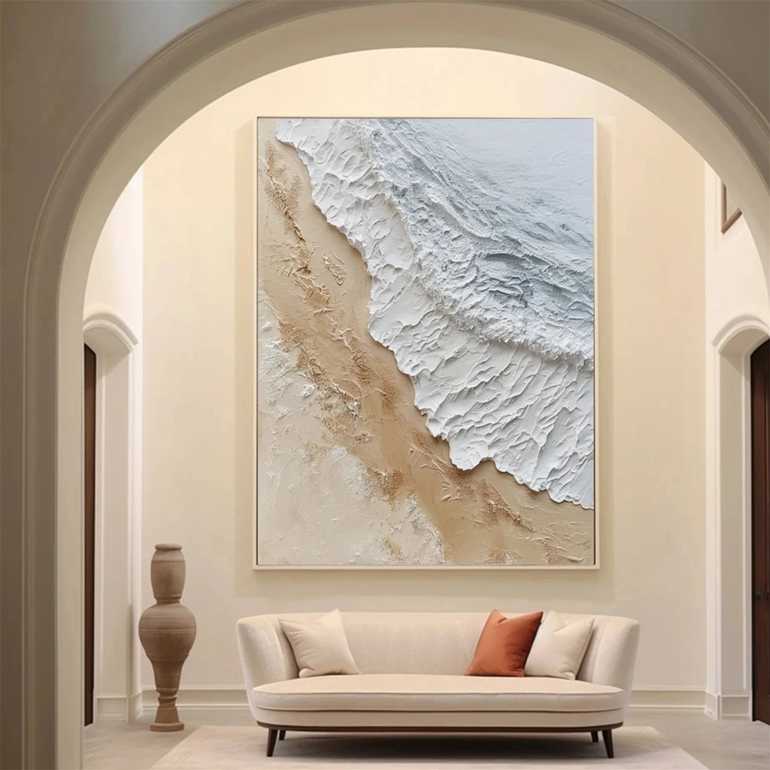 Large Textured Beach Wall Art | Vertical Neutral Coastal Canvas #ZZ 06