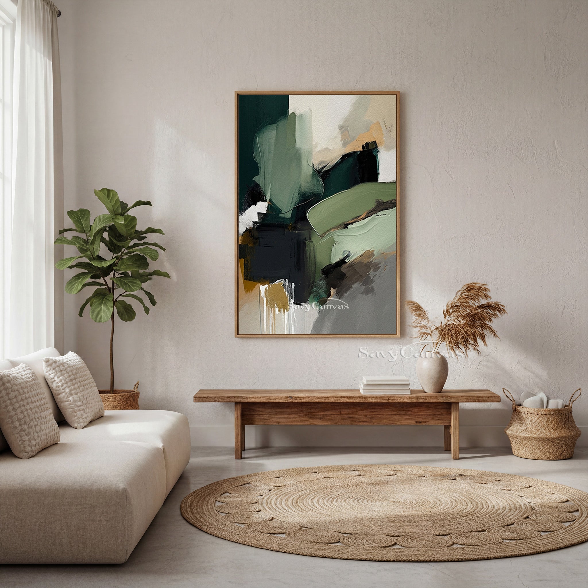 Hand-Painted Emerald Green Abstract Art for Office & Home #SS 136