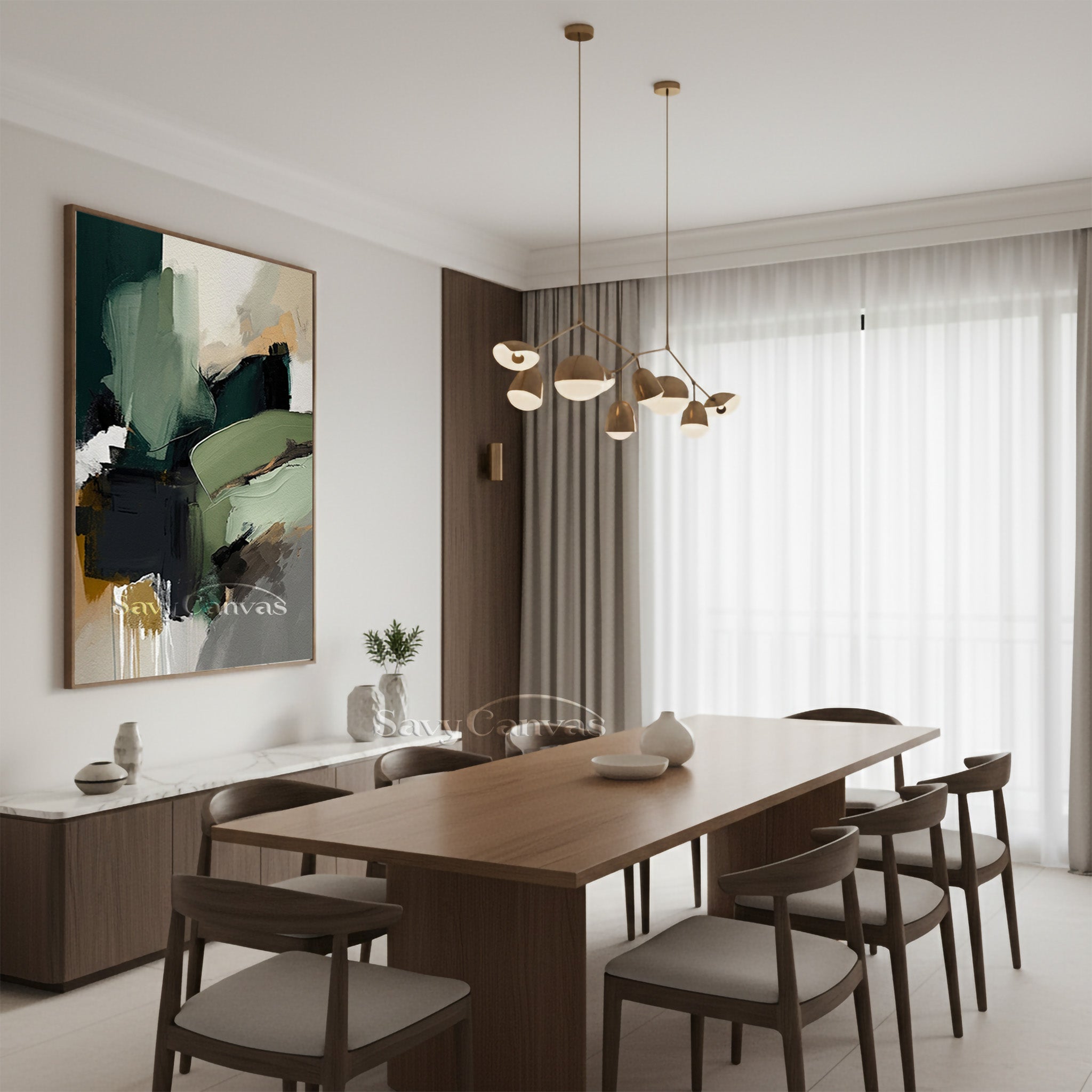 Hand-Painted Emerald Green Abstract Art for Office & Home #SS 136