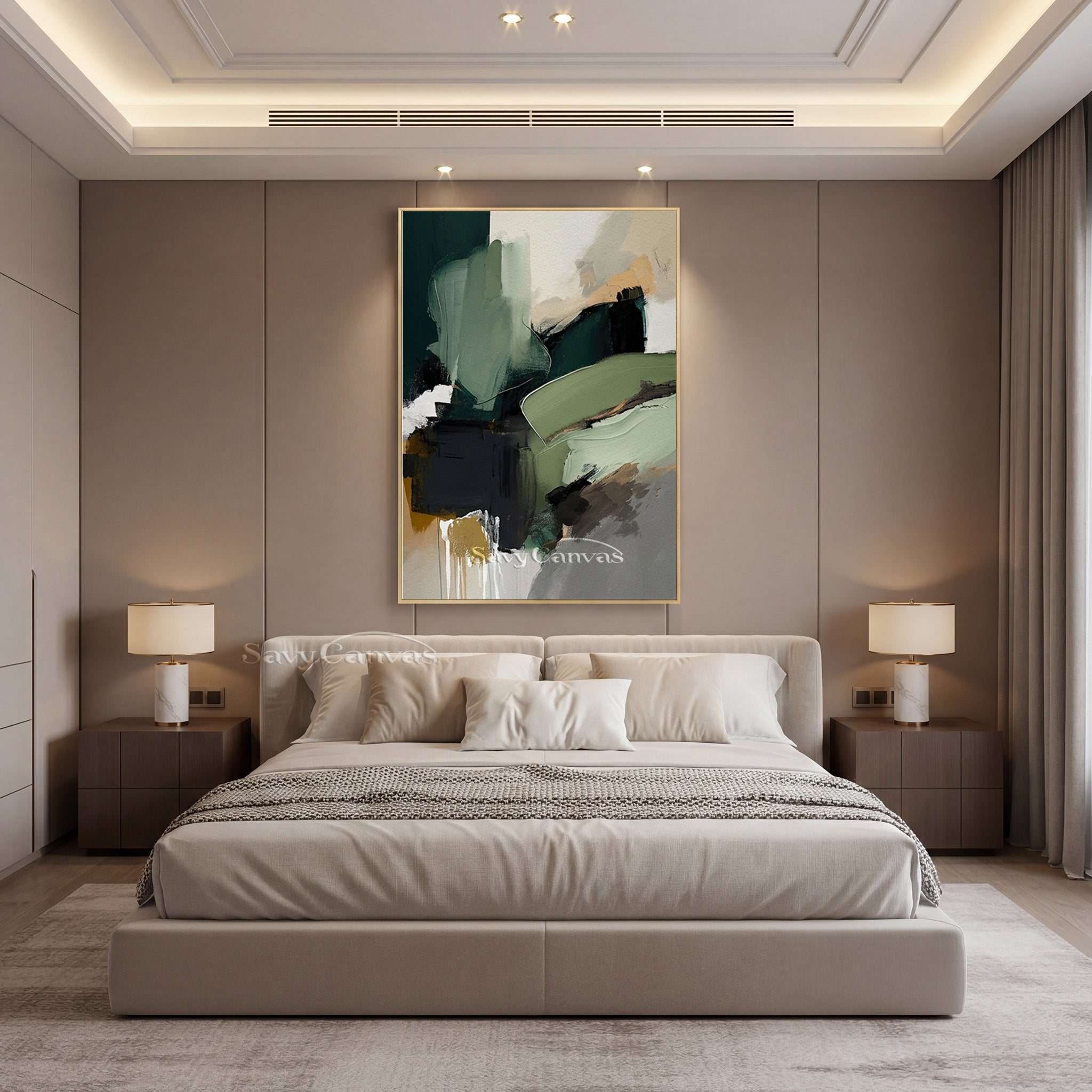 Hand-Painted Emerald Green Abstract Art for Office & Home #SS 136