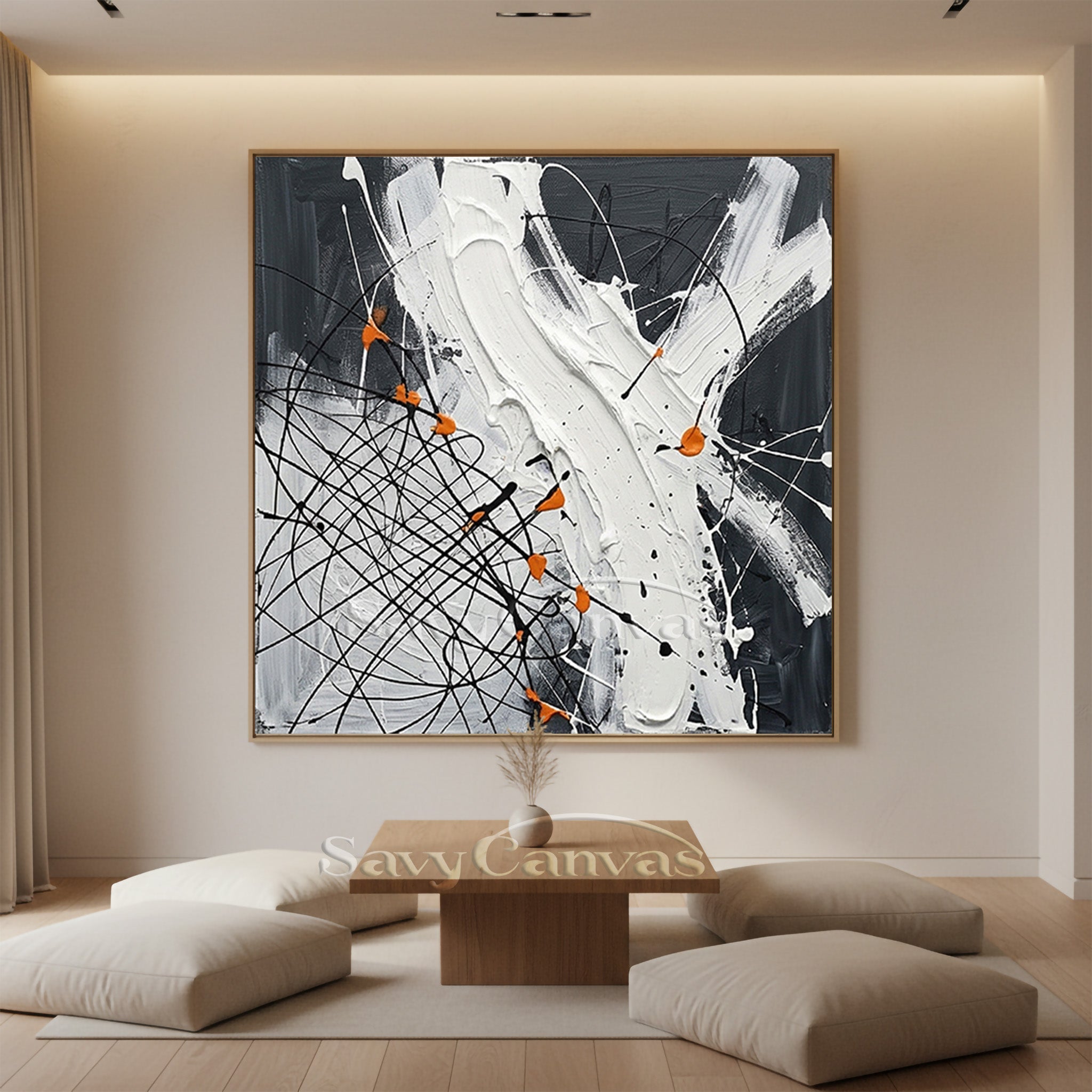 Modern Abstract Dining Room Wall Art | Hand-Painted Orange & Grey #JJ 451