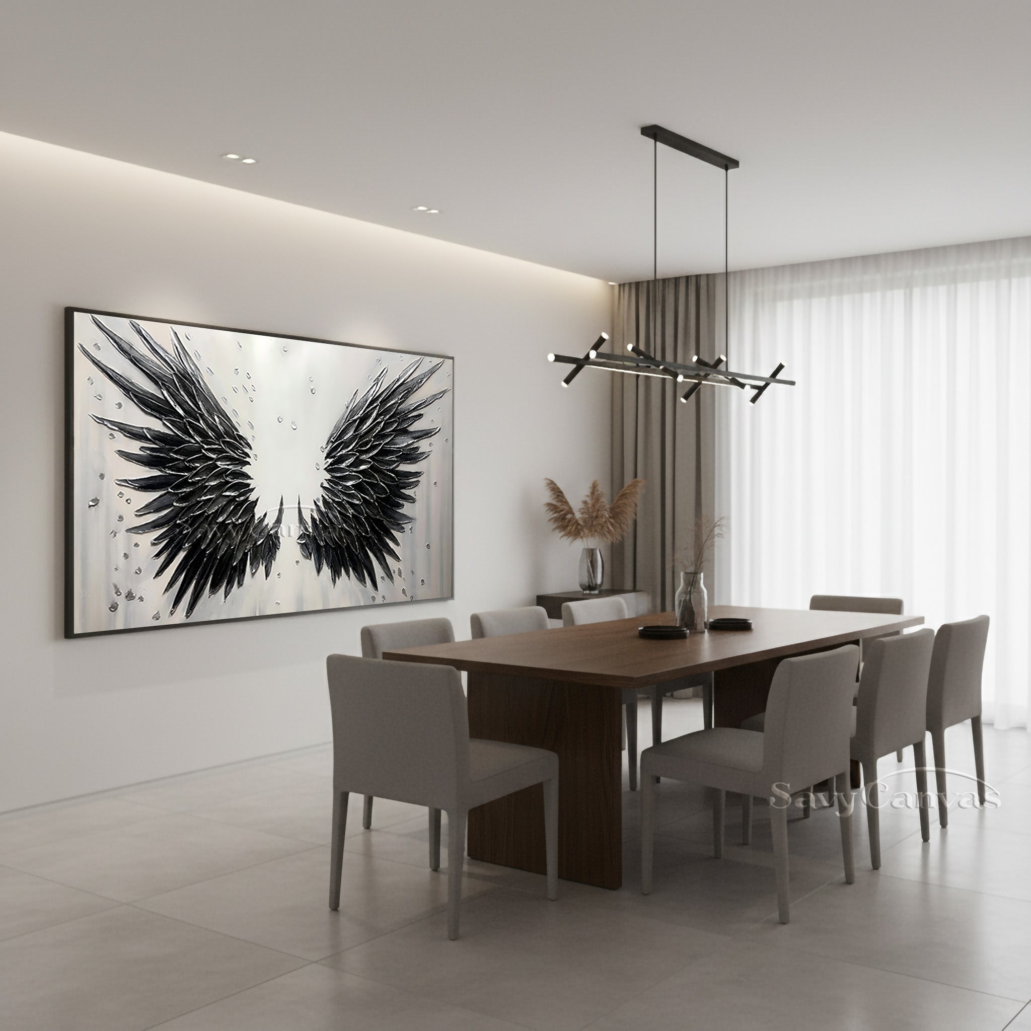 3D Textured Black Angel Wings Hand-Painted Oil Painting #SS 027