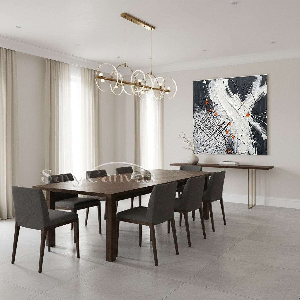 Modern Abstract Dining Room Wall Art | Hand-Painted Orange & Grey #JJ 451
