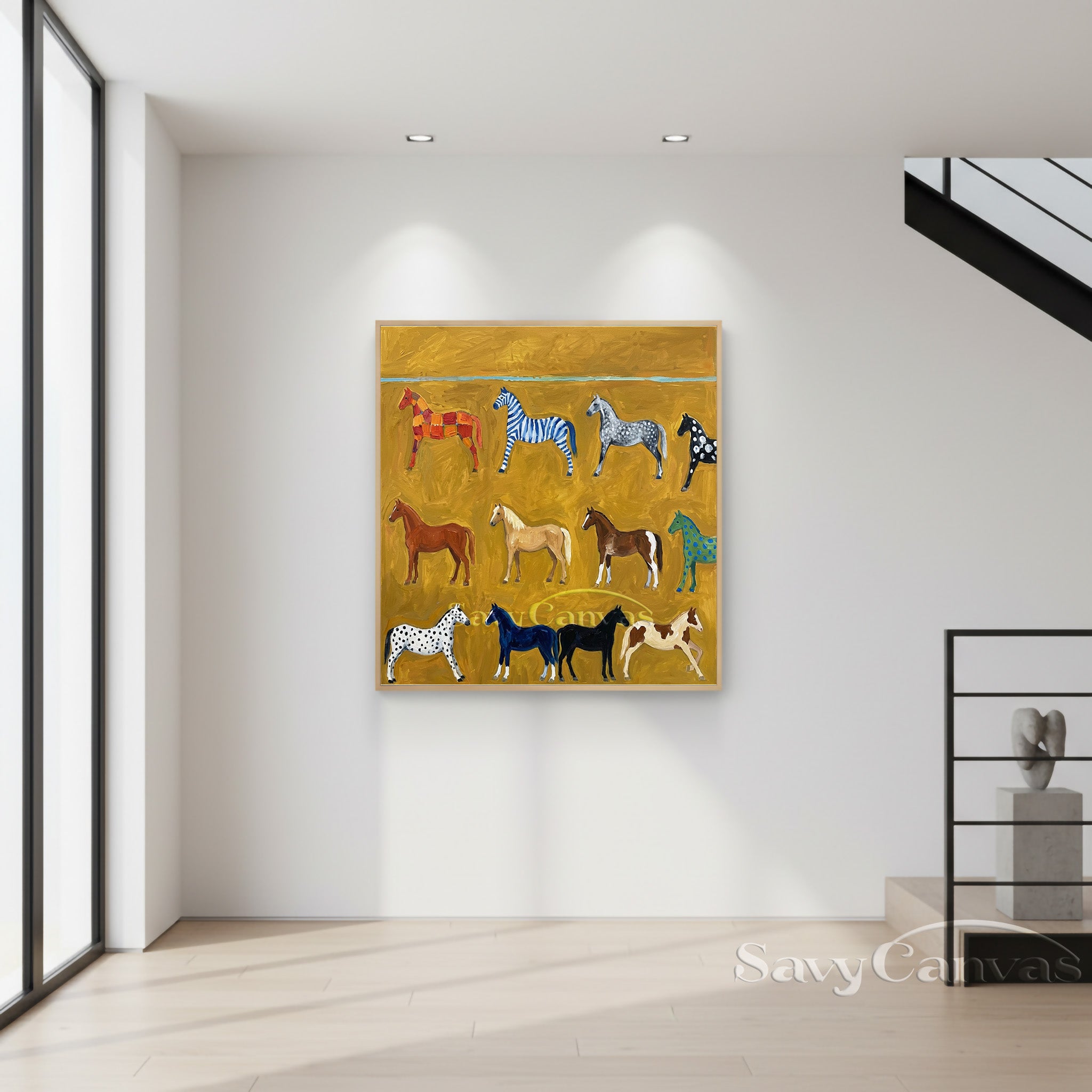 Modern Colorful Horse Pattern Oil Painting - Whimsical Wall Art #SS 022