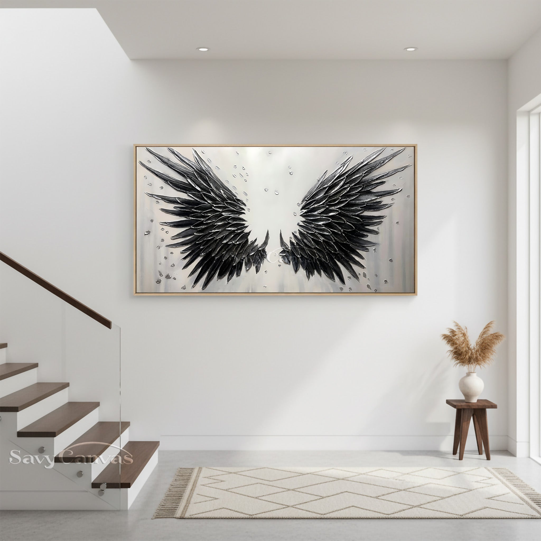 3D Textured Black Angel Wings Hand-Painted Oil Painting #SS 027