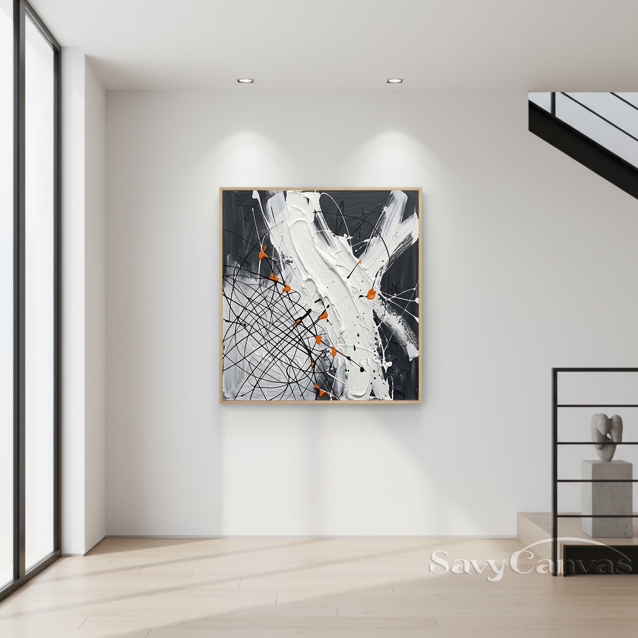 Modern Abstract Dining Room Wall Art | Hand-Painted Orange & Grey #JJ 451