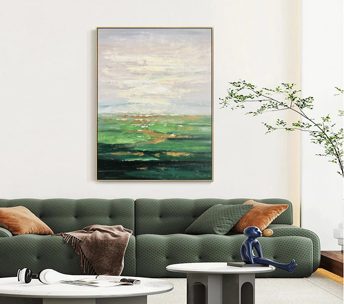 3D Green Abstract with Gold Accents - Modern Oil Art #JJ 028