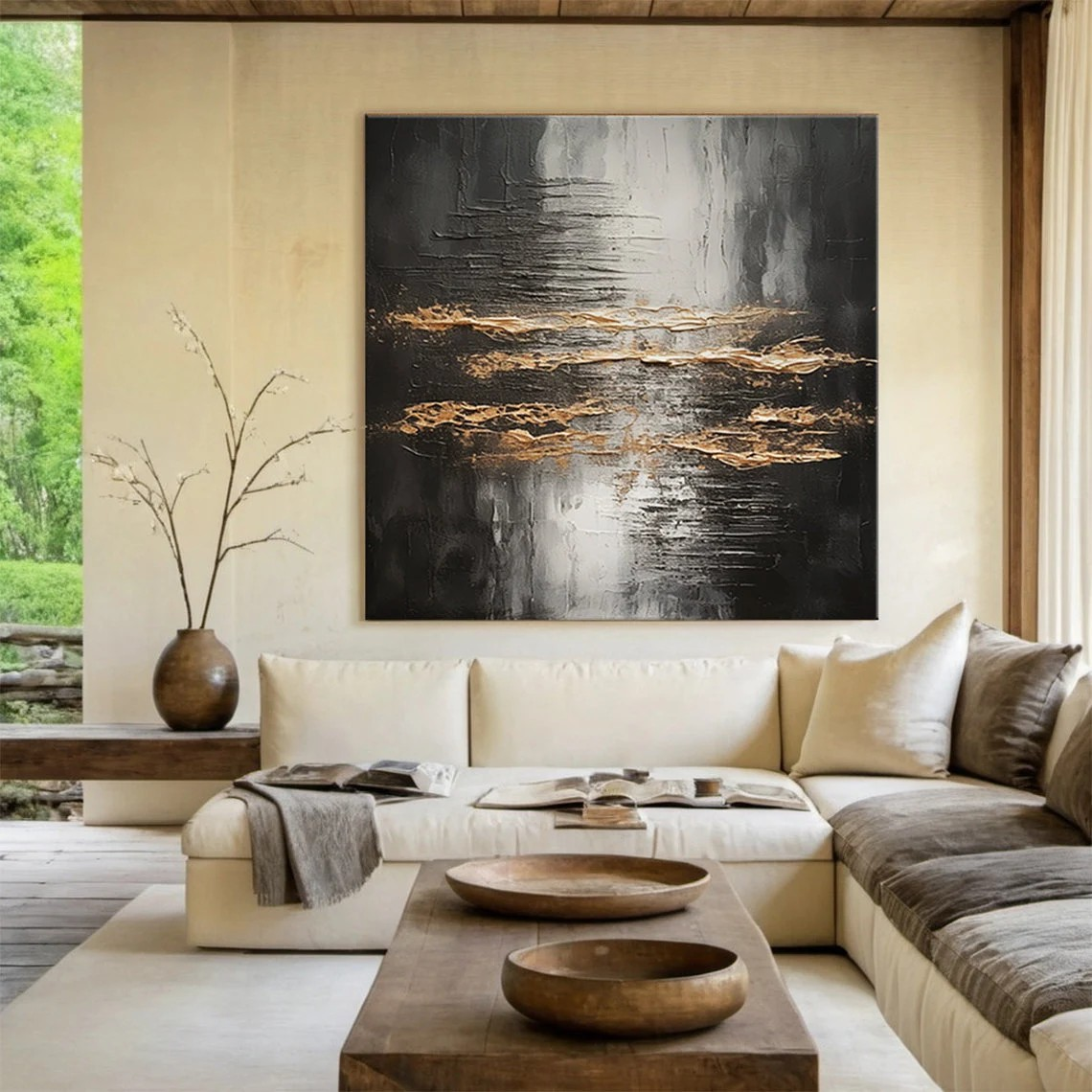 Heavy Texture Oil Painting | Abstract Metallic Gold Canvas Art   #TC 061