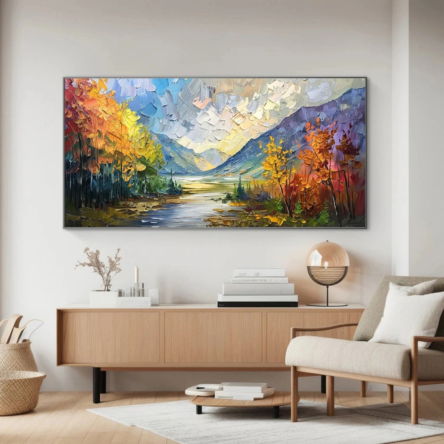 Colorful River Valley Impasto Art | Original Nature Painting - Savy Canvas