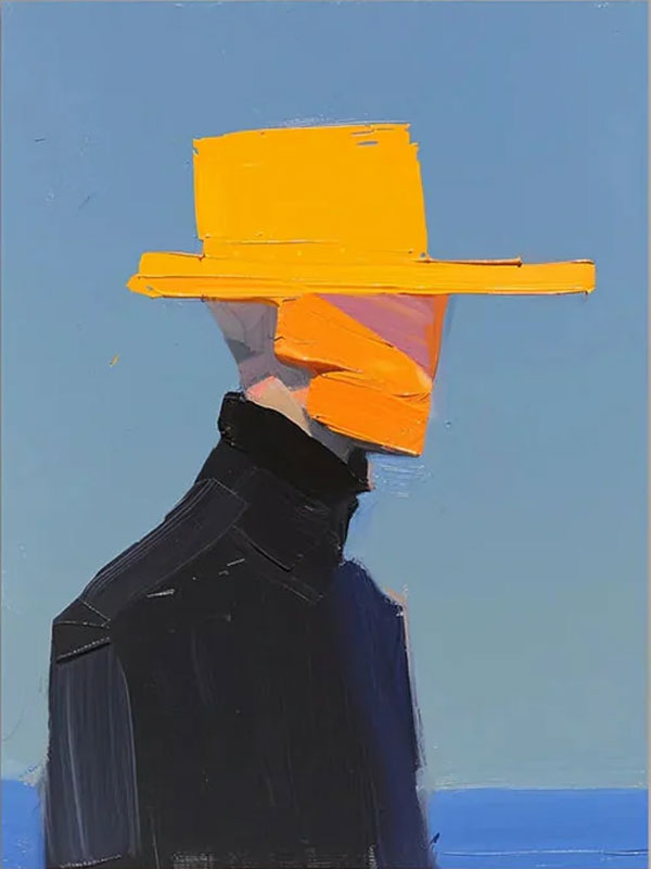 Yellow Hat Abstract Figure Oil Painting - Modern Minimalist #JJ 051